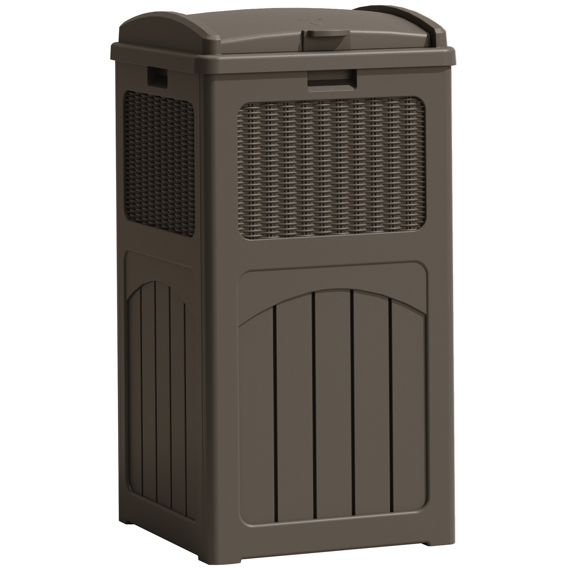 Patiowell 35 Gallon Brown Plastic Outdoor Hinged Lid Trash Can