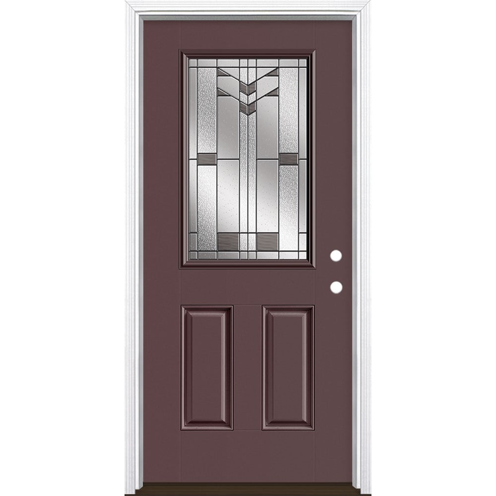 Masonite 3420421 Frontier 36-in x 80-in x 4-9/16-in Fiberglass Half lite Left-hand inswing Currant Painted Prehung Front Door with Brickmould Insulating core