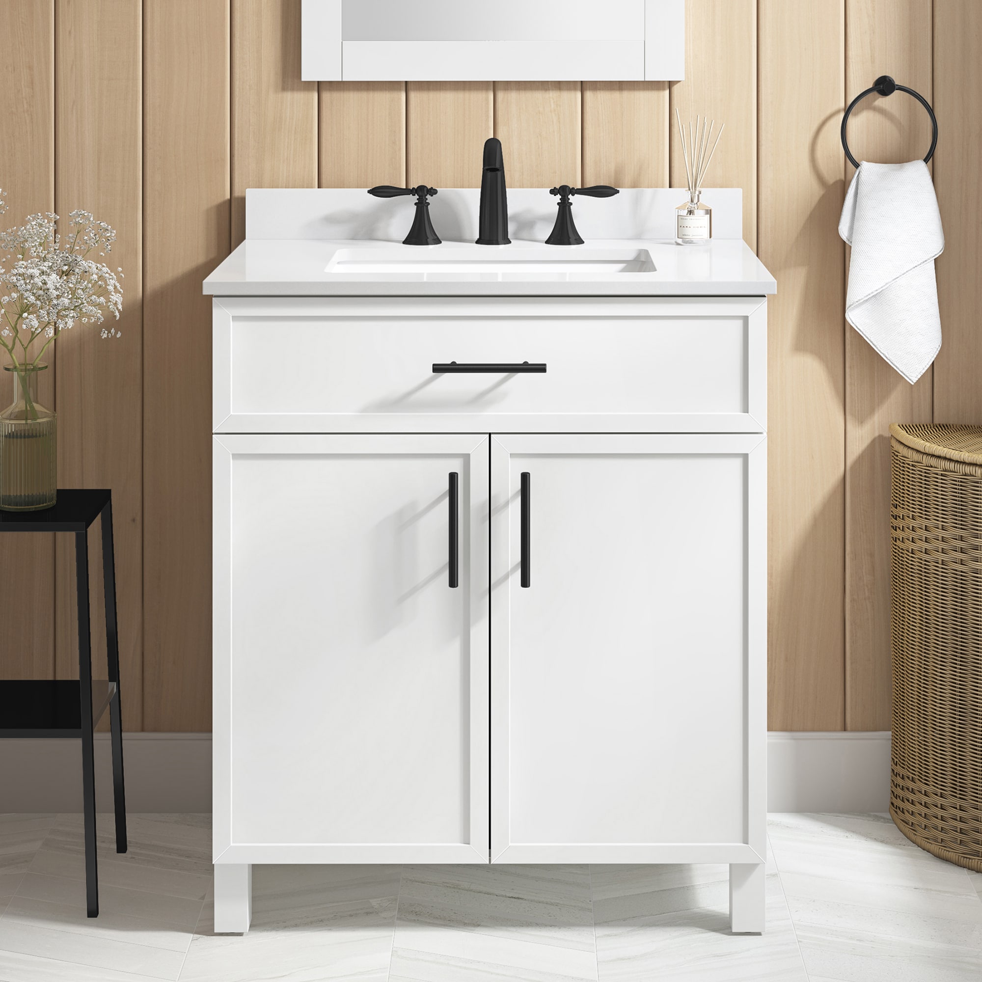 Style Selections DOLTON 30W Dolton 30-in White Undermount Single Sink Bathroom Vanity with White Engineered Stone Top