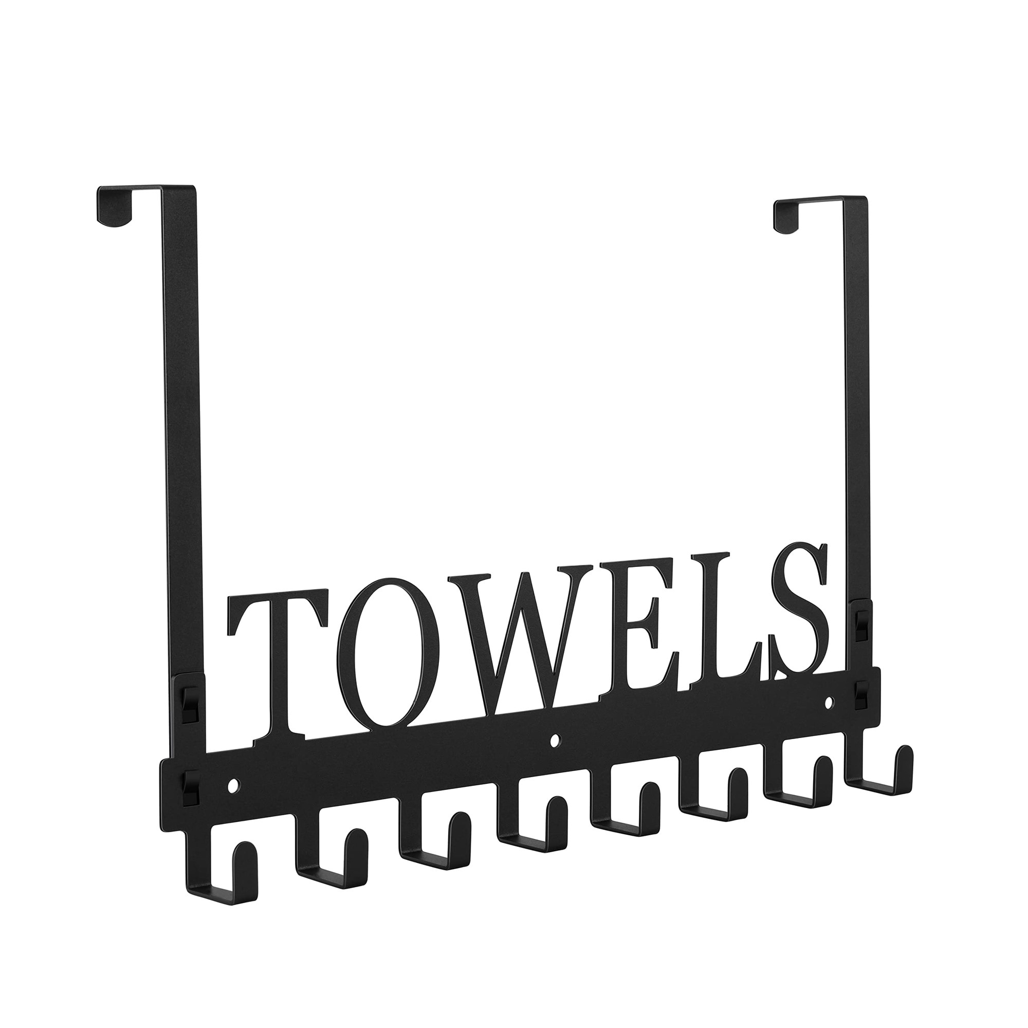 Aoibox  Black Manganese Steel 8 Hook Over the Door Wall Drill Towel Rack Holder for Bathroom Bedroom Pool Kitchen