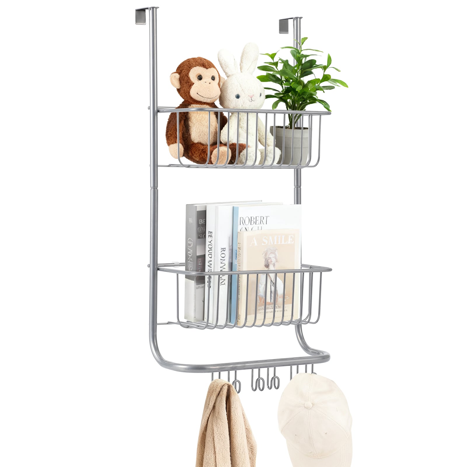 Garvee Over The Door Organizer 2-Tier Metal Shower Caddy with 6 Hooks Adjustable Hanging Storage for Bathroom Bedroom Pantry Closet