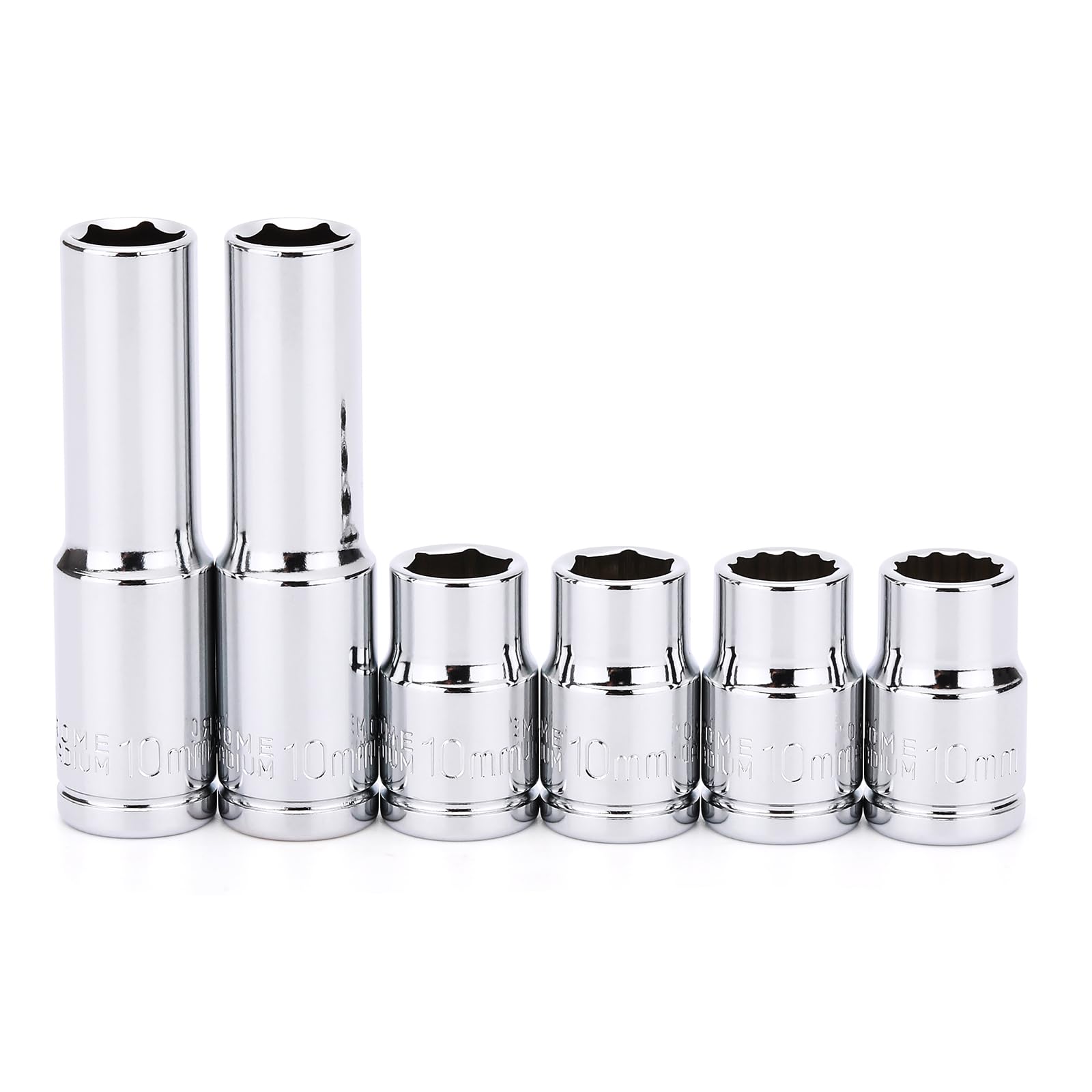 Oyezvary  6 Piece 3/8 Drive 10mm Deep and Shallow Socket Set Chrome Vanadium Steel Metric 6 Point and 12 Point durable home and garden accessory