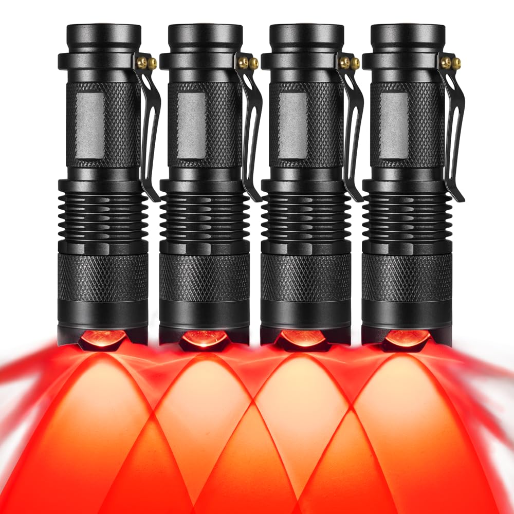 KHKFY  4 Pack Red Light Flashlight 3 Modes High Low Strobe for Night Observation Astronomy and Outdoor Activities durable home and garden