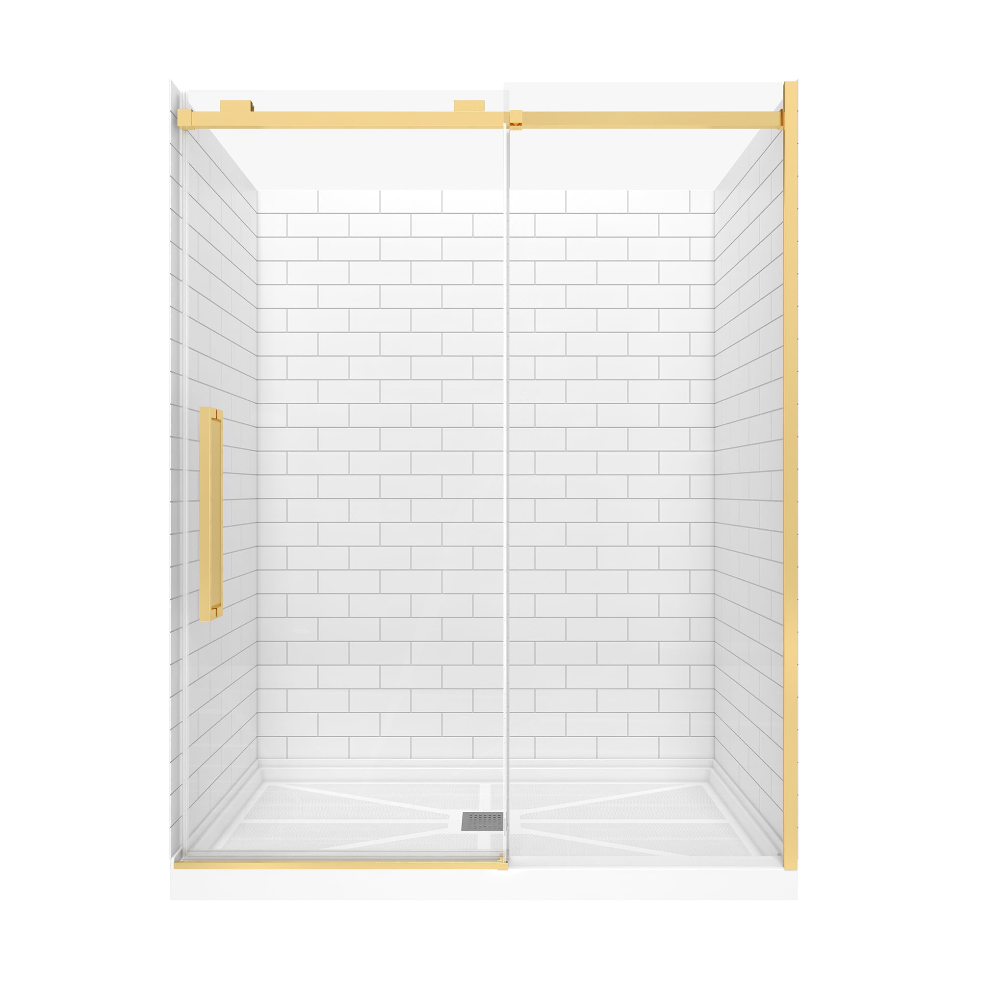 CASAINC CABR1301BG22C15 3 -Piece 32-in W x 60-in L x 80-in H Rectangle One-piece shower kit ( Base, Wall, Door Drain and