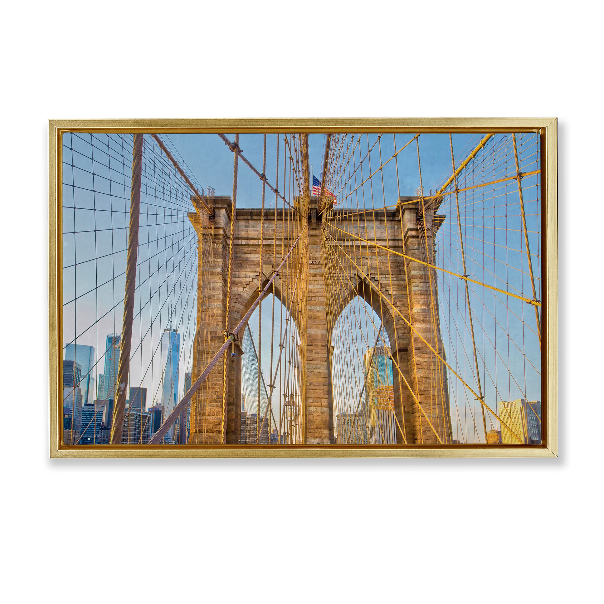 Stupell Industries BT-601-FFG-20X30 Industrial Bridge with American Flag Floating Frame design by Seven Trees Design