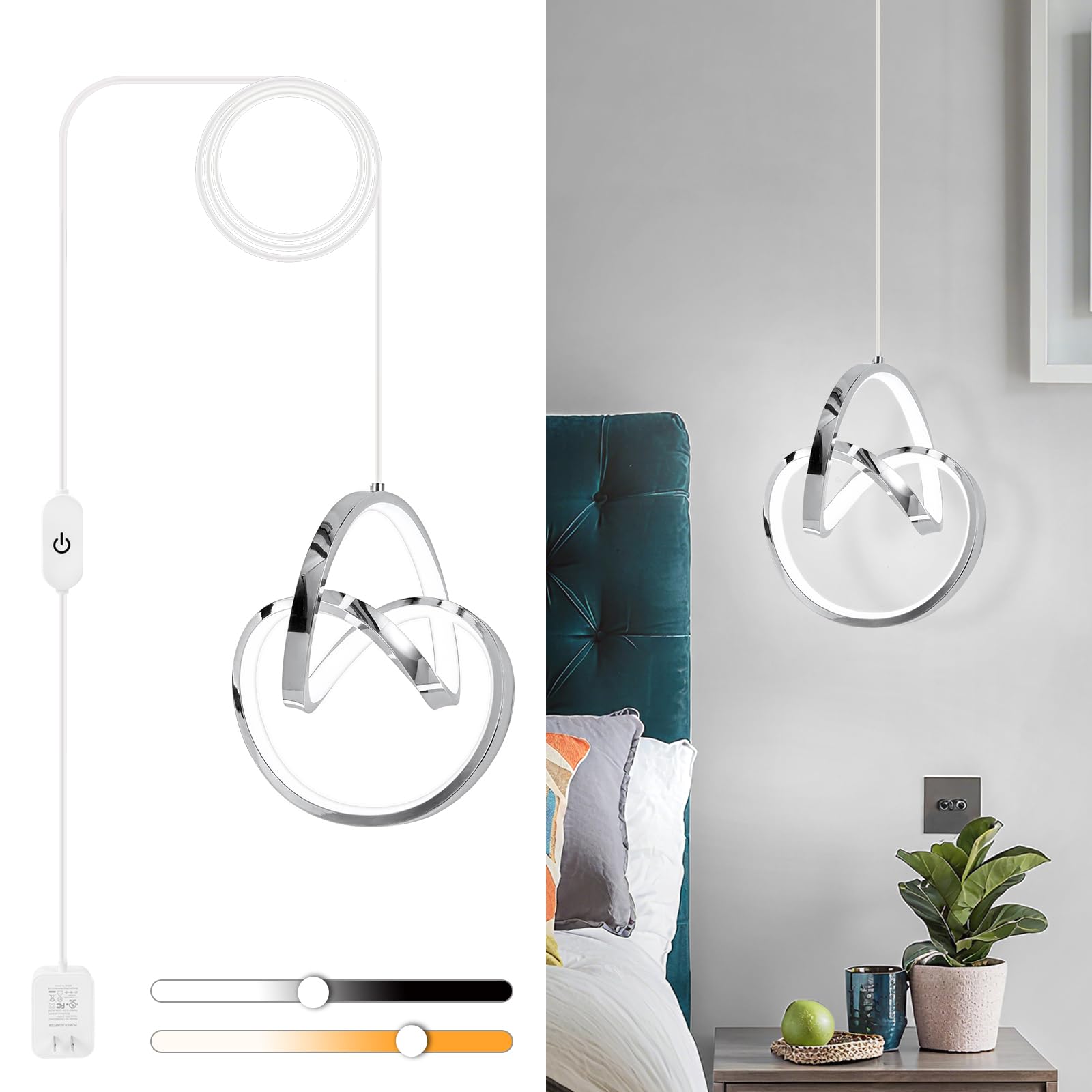 Vrbgify  Modern LED Pendant Light Fixture Adjustable Height Chrome Hanging Lamp for Kitchen Island Dining Room Bedroom Living Room