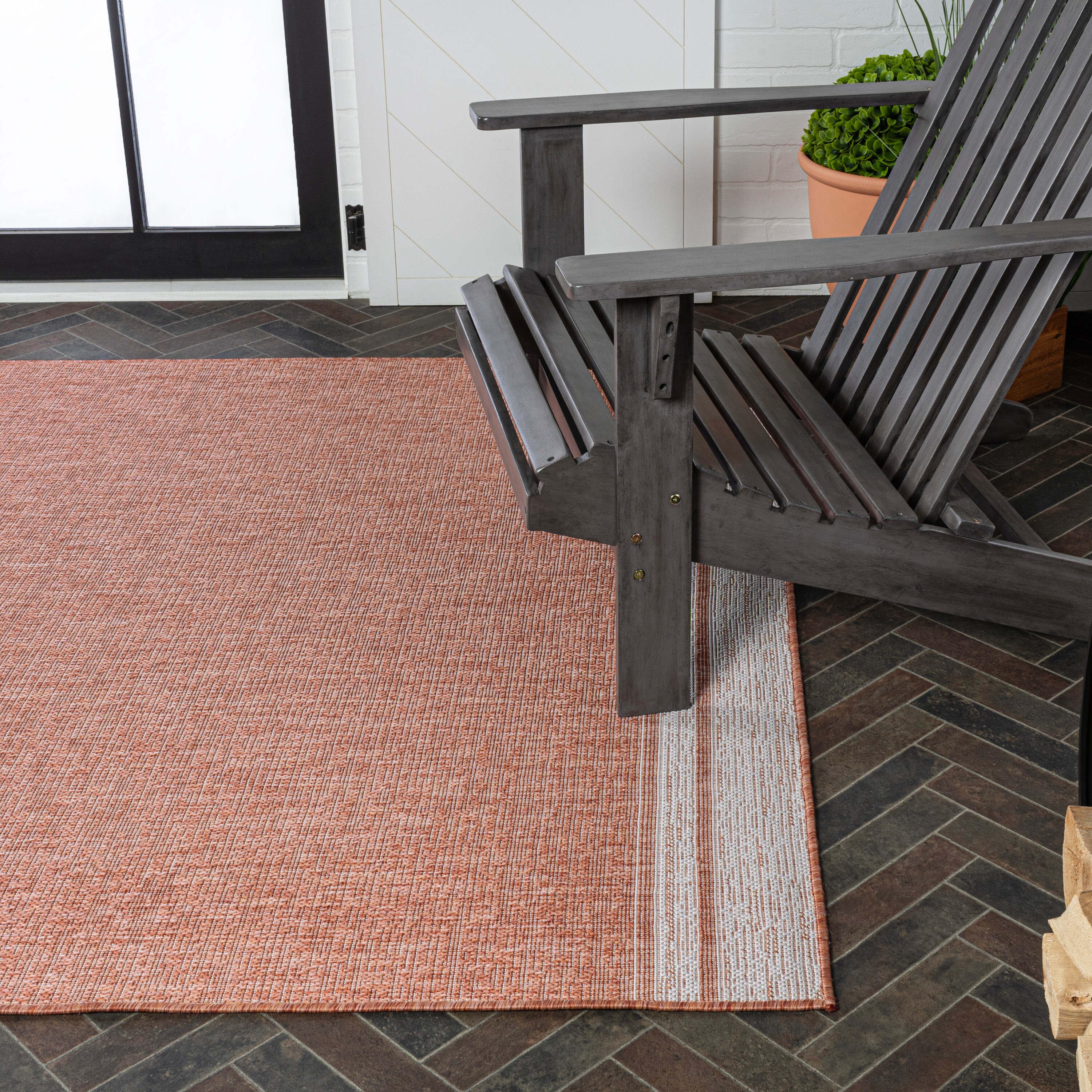 Salmon and Cream Synthetic Reversible Indoor/Outdoor Rug 3x5