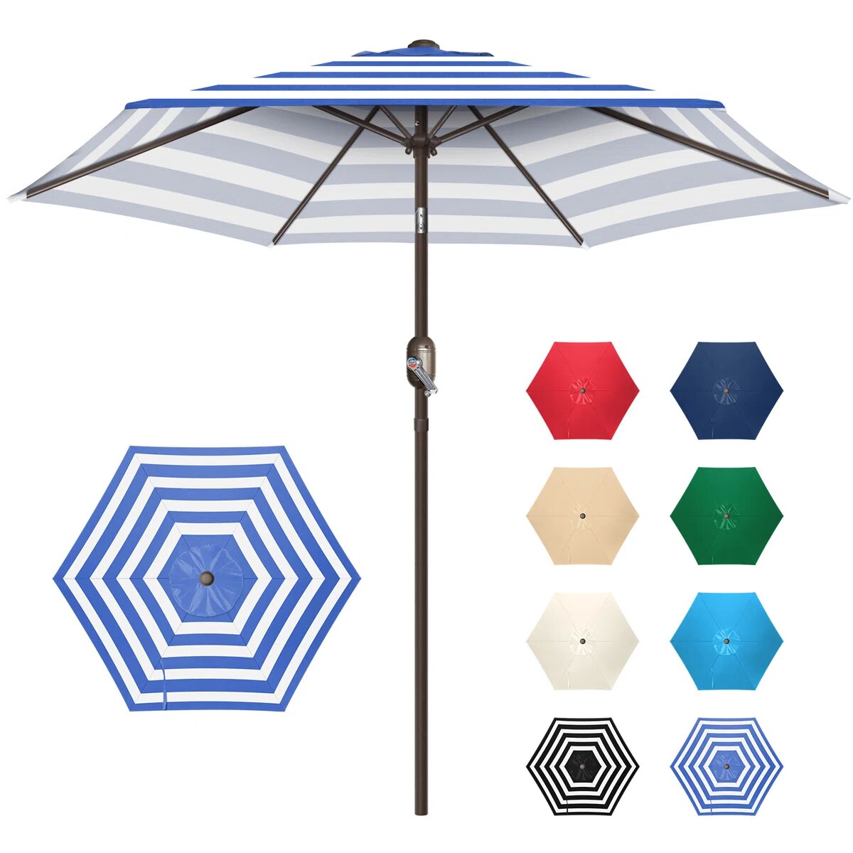 GARSING 7.5FT-BLUE STRIPE 7.5-ft Steel Multiple colors/finishes Push-button Tilt Market Patio Umbrella