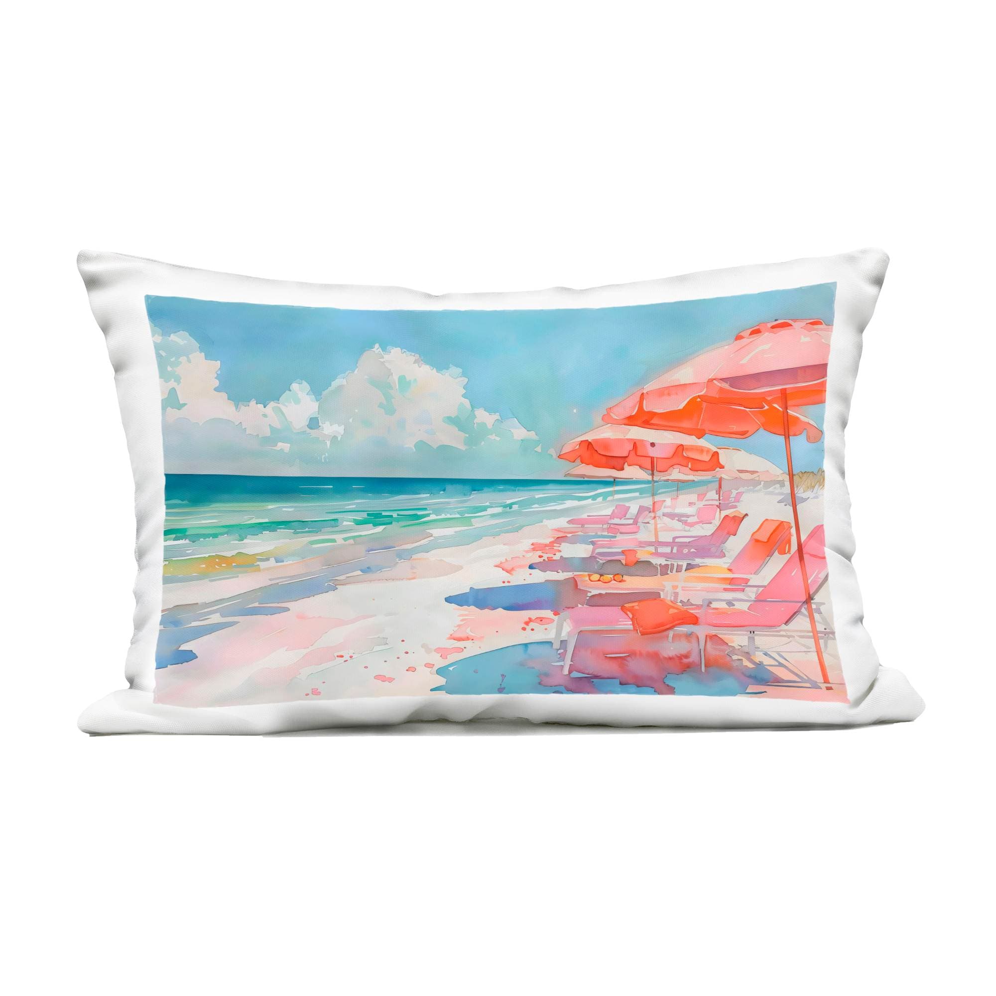 Stupell Industries PLQ-796-ORC-14X20  Peach Beach Relaxing Chairs Outdoor Printed Pillow design by LSR Design Studio 14 x 20