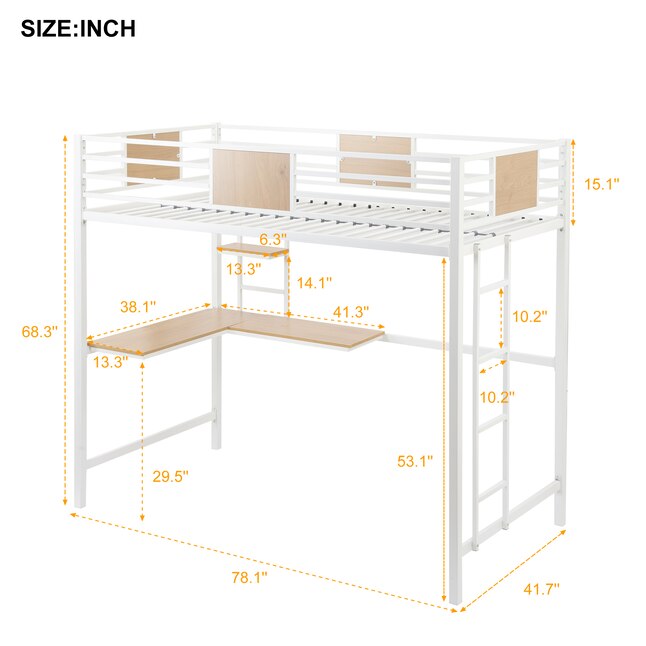 Casainc Loft Bed White Twin Bunk, Maurice Full Loft Bed With Desk And Bookcase