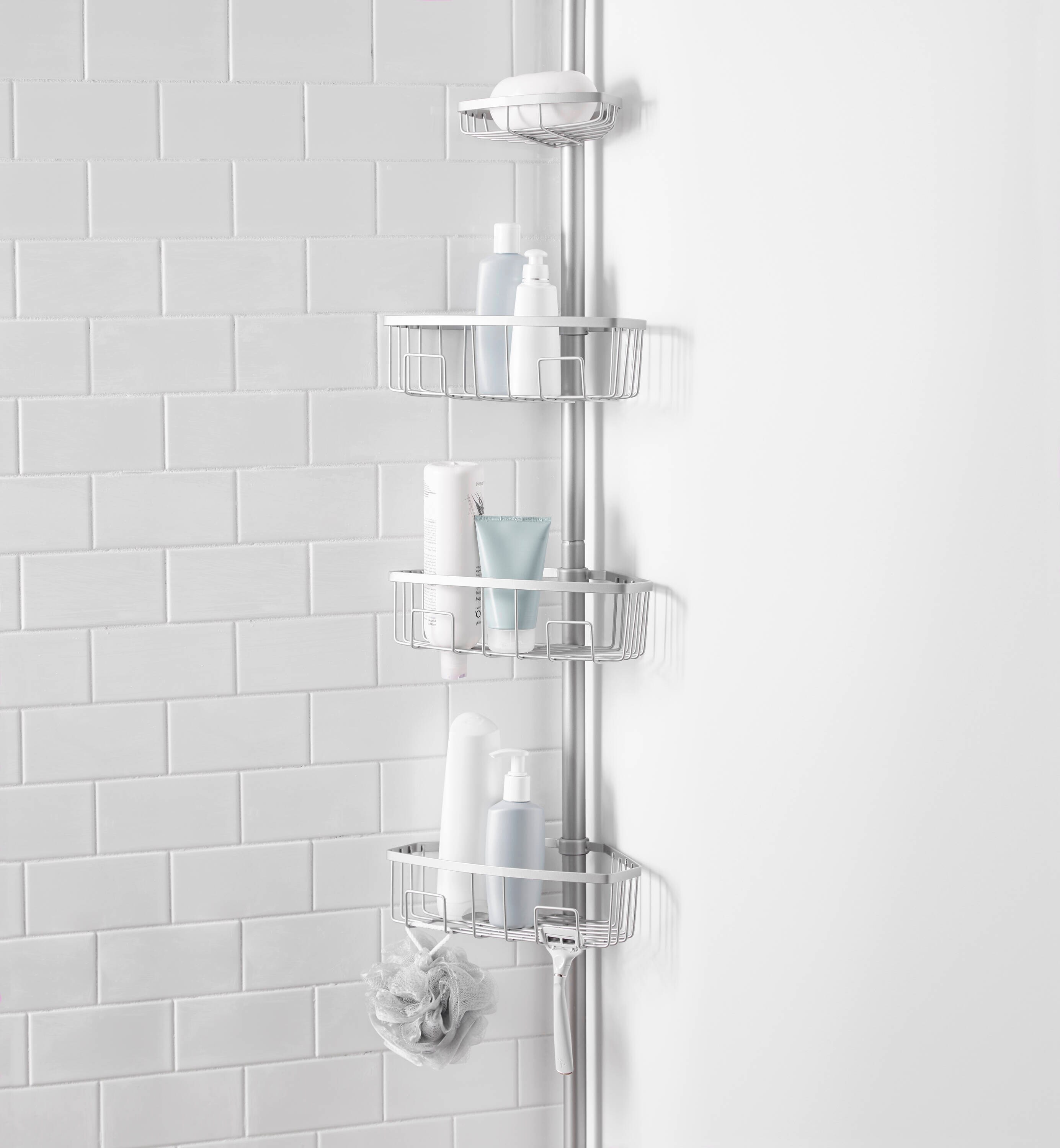 Style Selections Satin Nickel Steel 4Shelf Tension Pole Freestanding