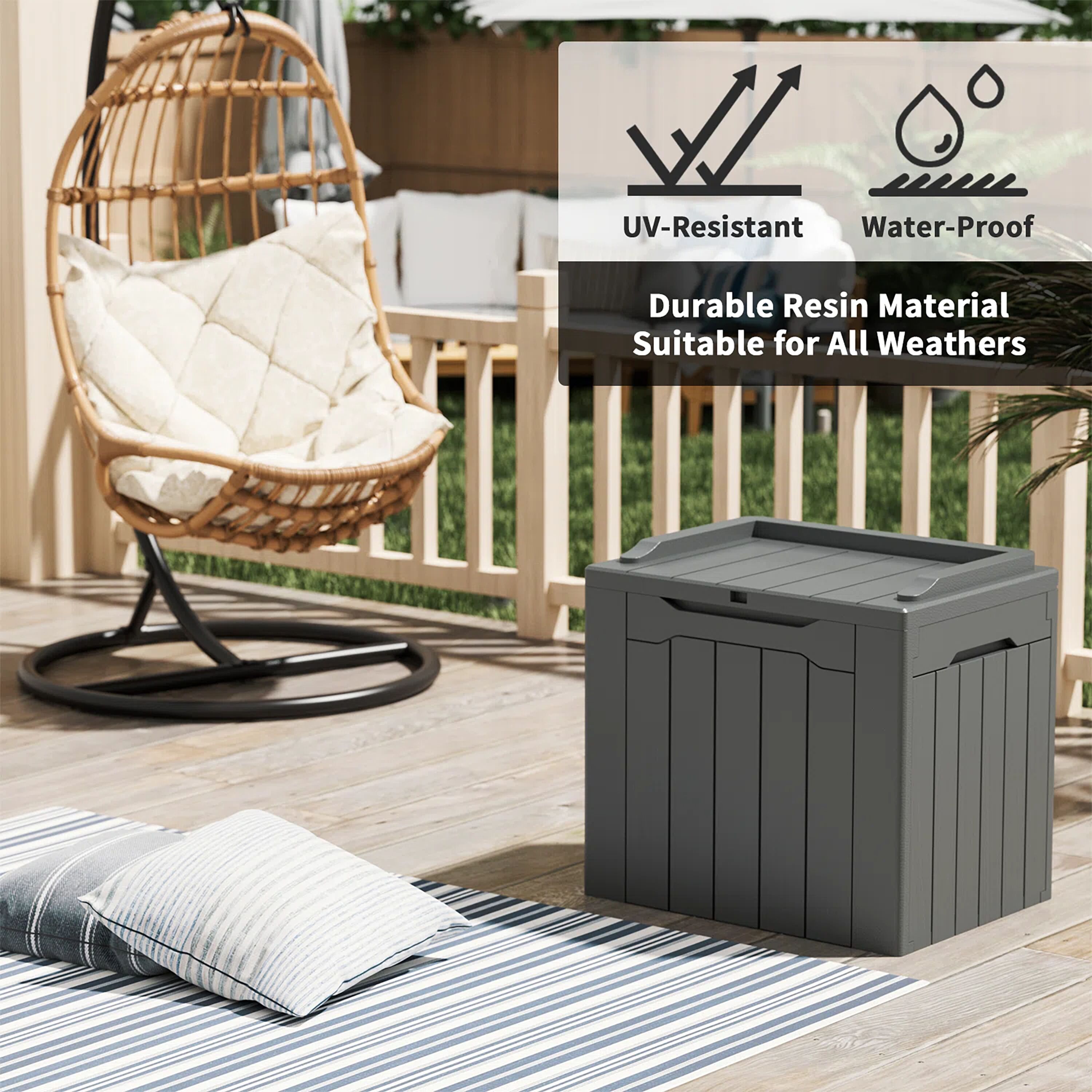 Outdoor 31 Gal. Indoor/Outdoor Storage Box with Lockable Lid for Patio  Cushions,Polypropylene Grey Deck Box