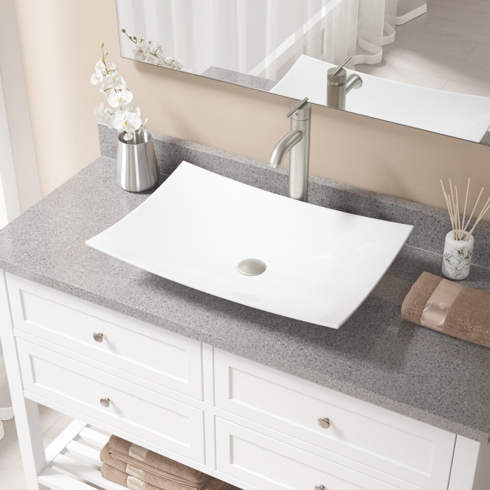 MR Direct Porcelain Vessel Sink in White with 718 Faucet and Pop-Up Drain in Brushed Nickel