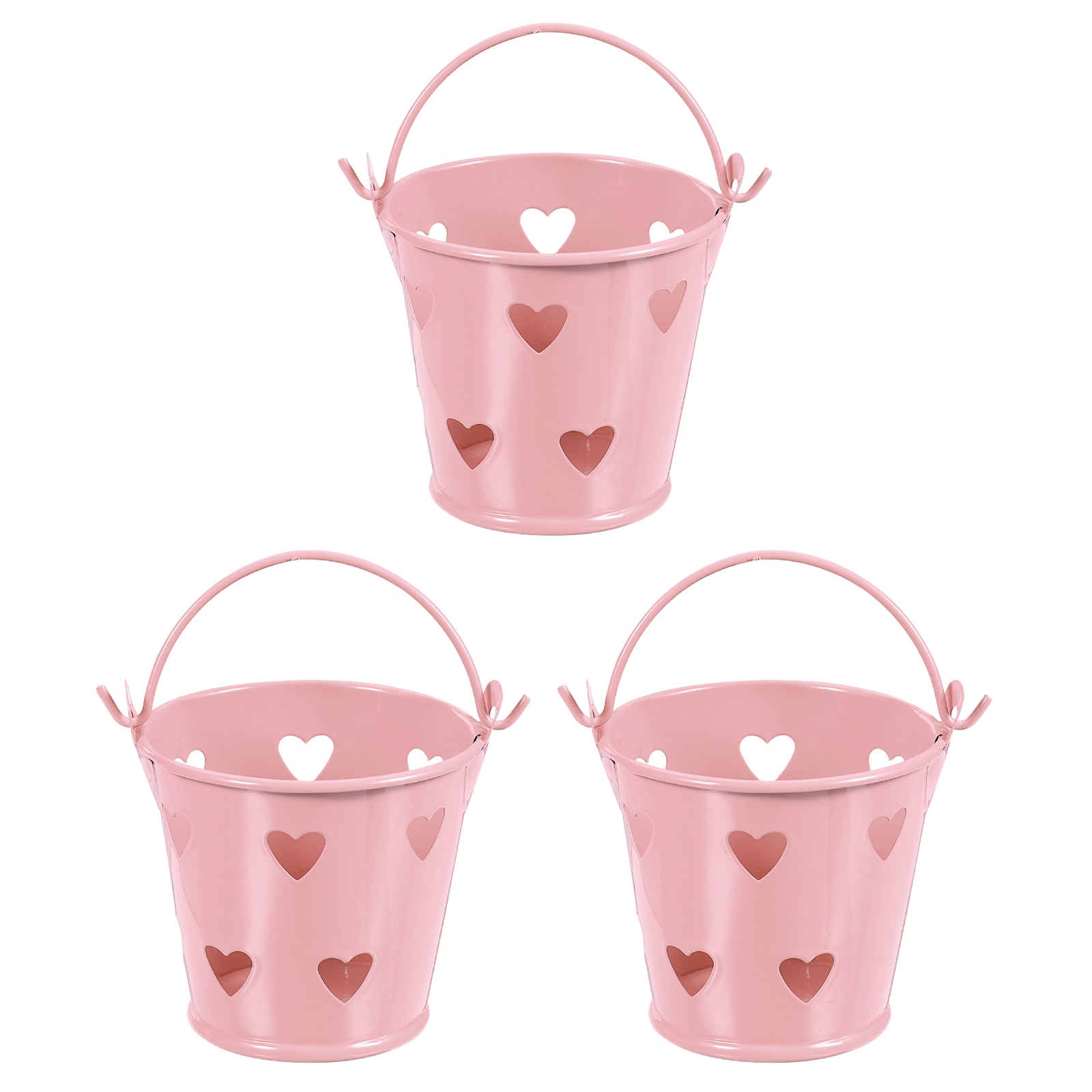 PATIKIL 2.4inx2in Mini Metal Buckets 3 Pcs Colorful Easter Bucket Small Hollow Heart Shaped Pails for Crafts Party Favors Decoration Pink