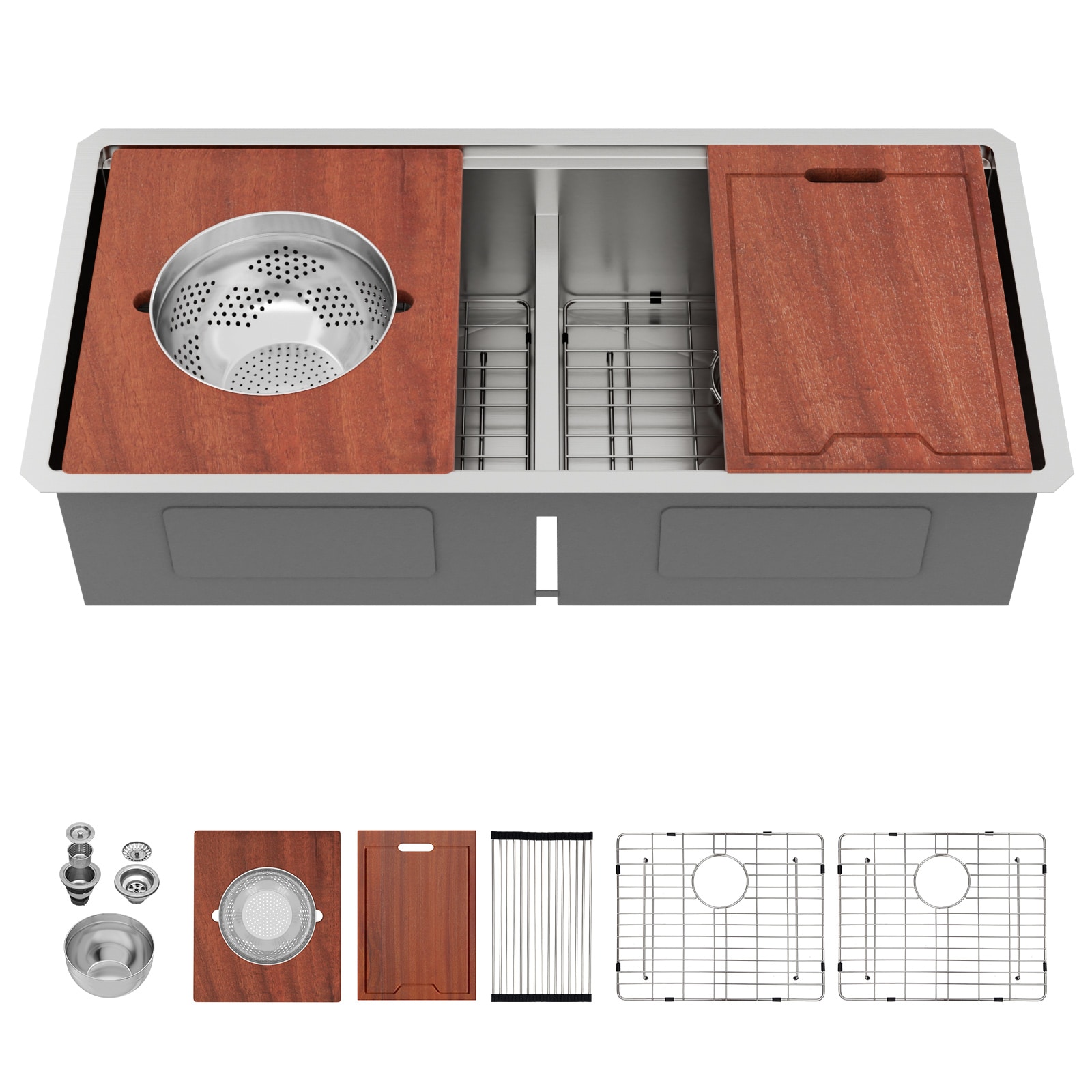 Lordear Undermount 39-in x 19-in Stainless steel Double Equal Bowl 16-Gauge Workstation Kitchen Sink with Mixing Bowl #LD-XC395US