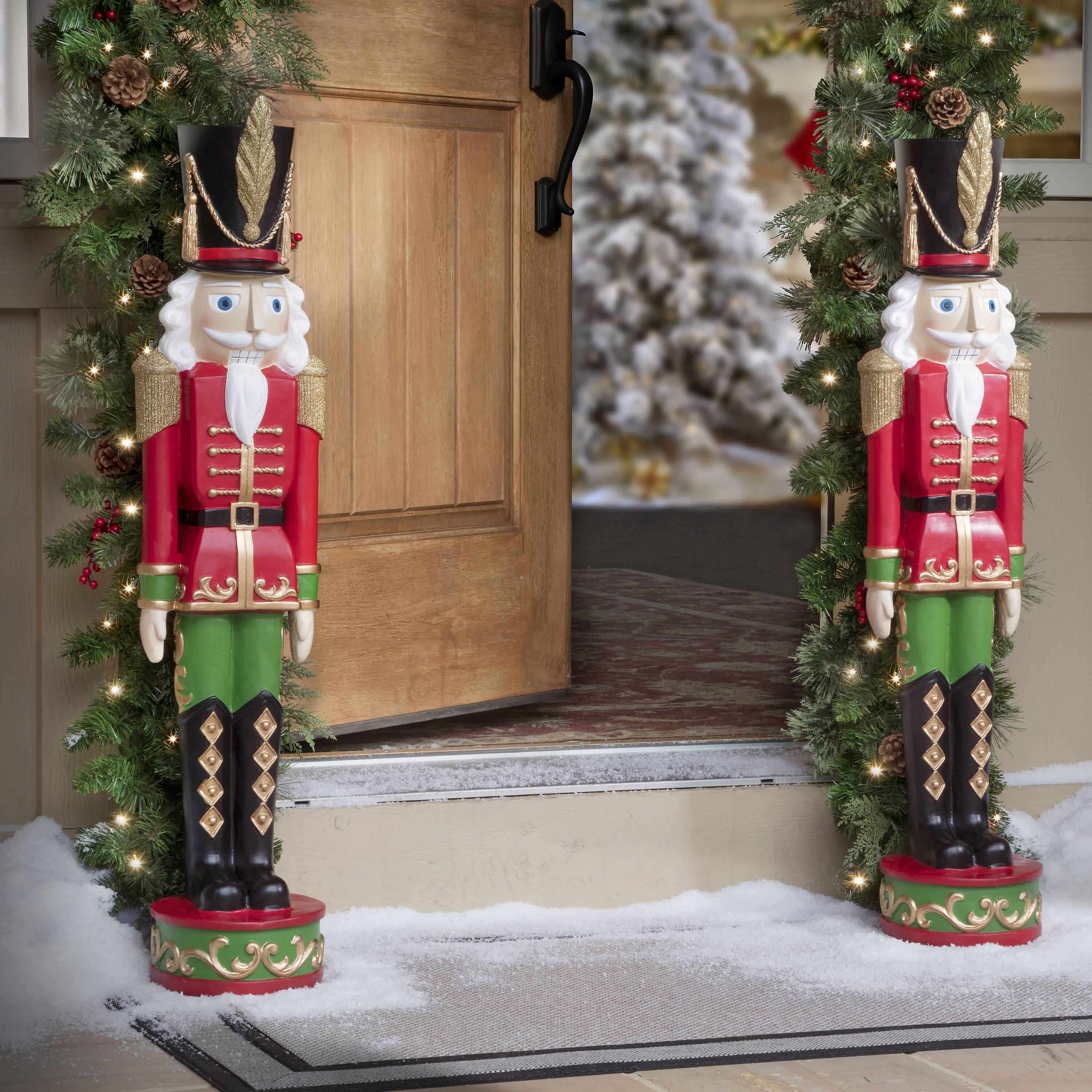 37-Inch Red and Green Resin Christmas Nutcracker Statue