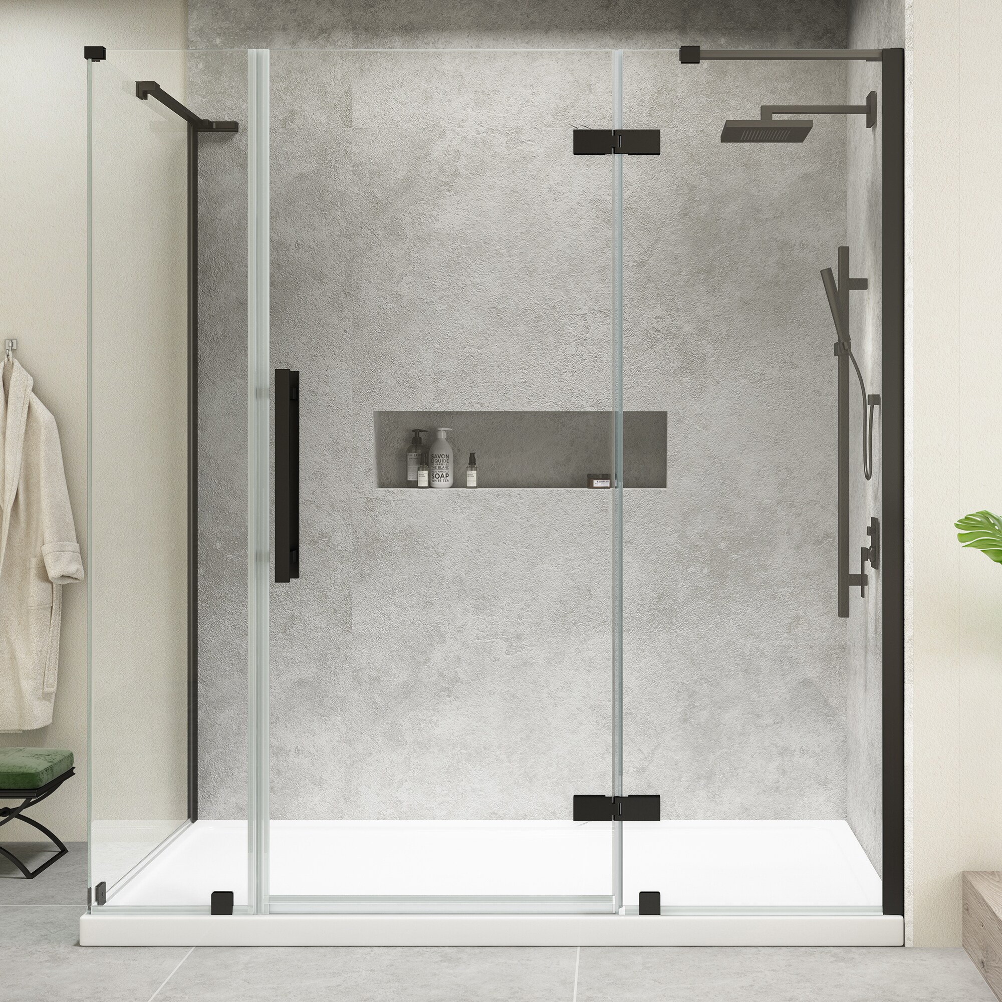 Ove Decors Tampa 54 in. L x 32 in. W x 72 in. H Corner Shower Kit with Pivot Frameless Shower Door in Chrome and Shower Pan