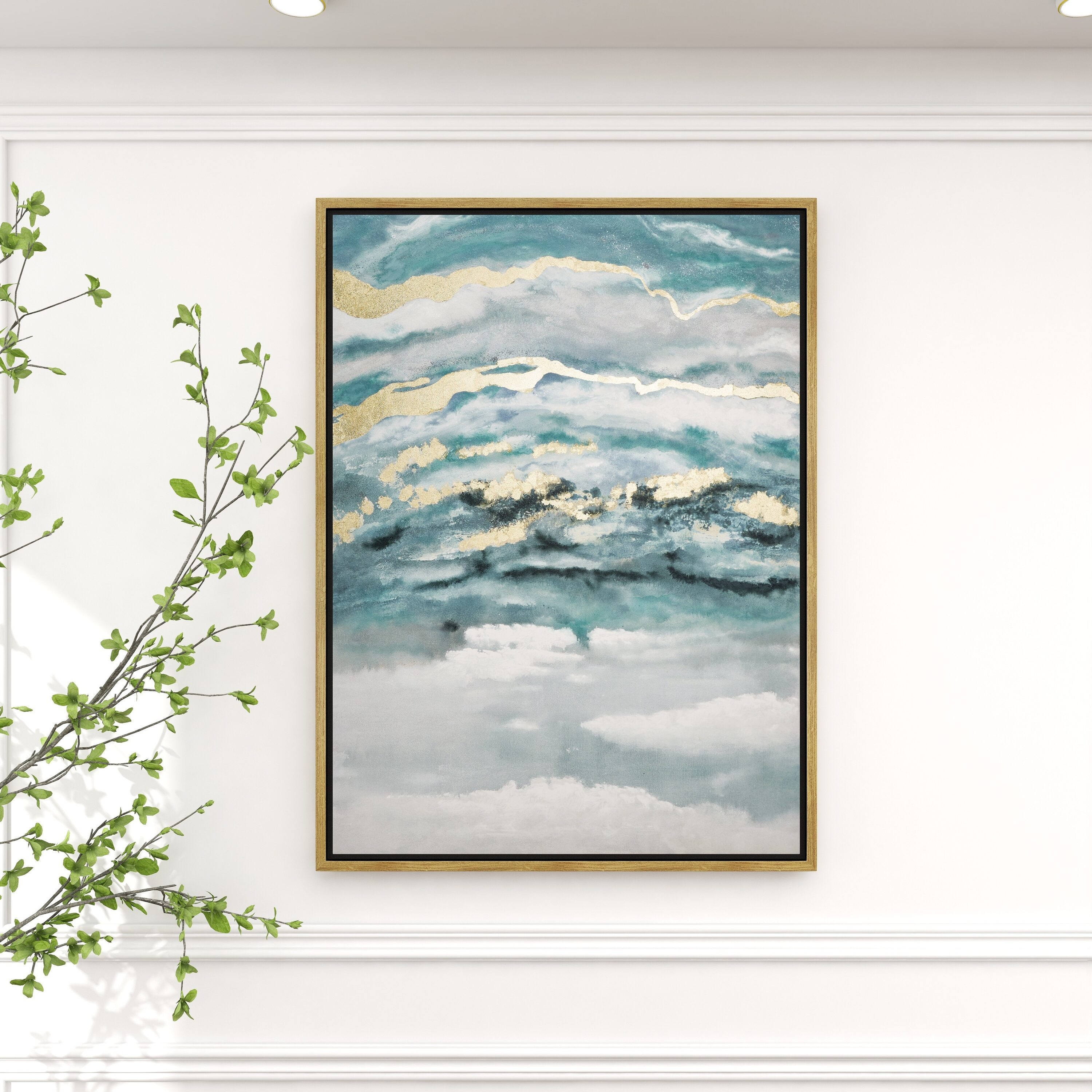 Blue and Gold Abstract Geode Canvas Wall Art