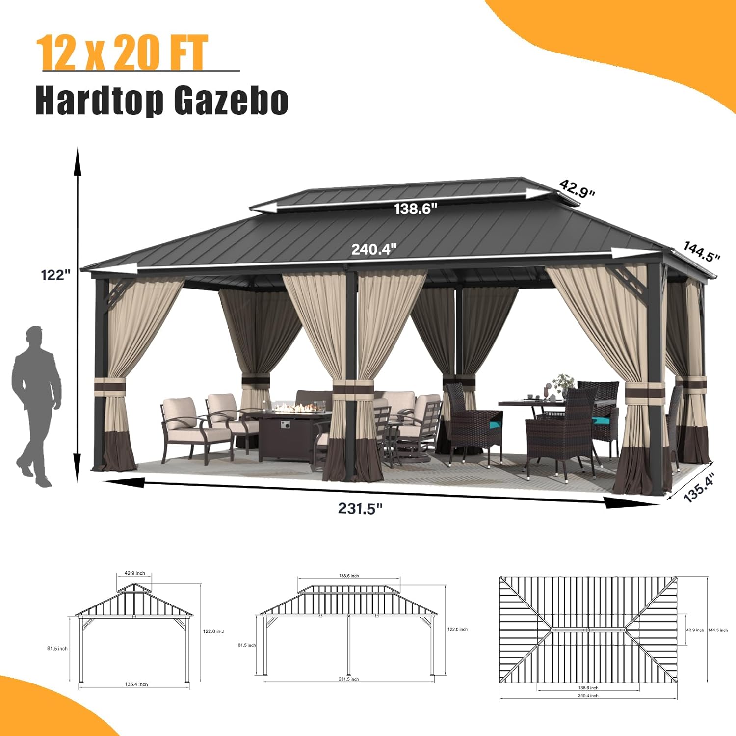 ALAULM LS-1220GAZBEO-SAND Wood-Resin-Gazebos - View #6