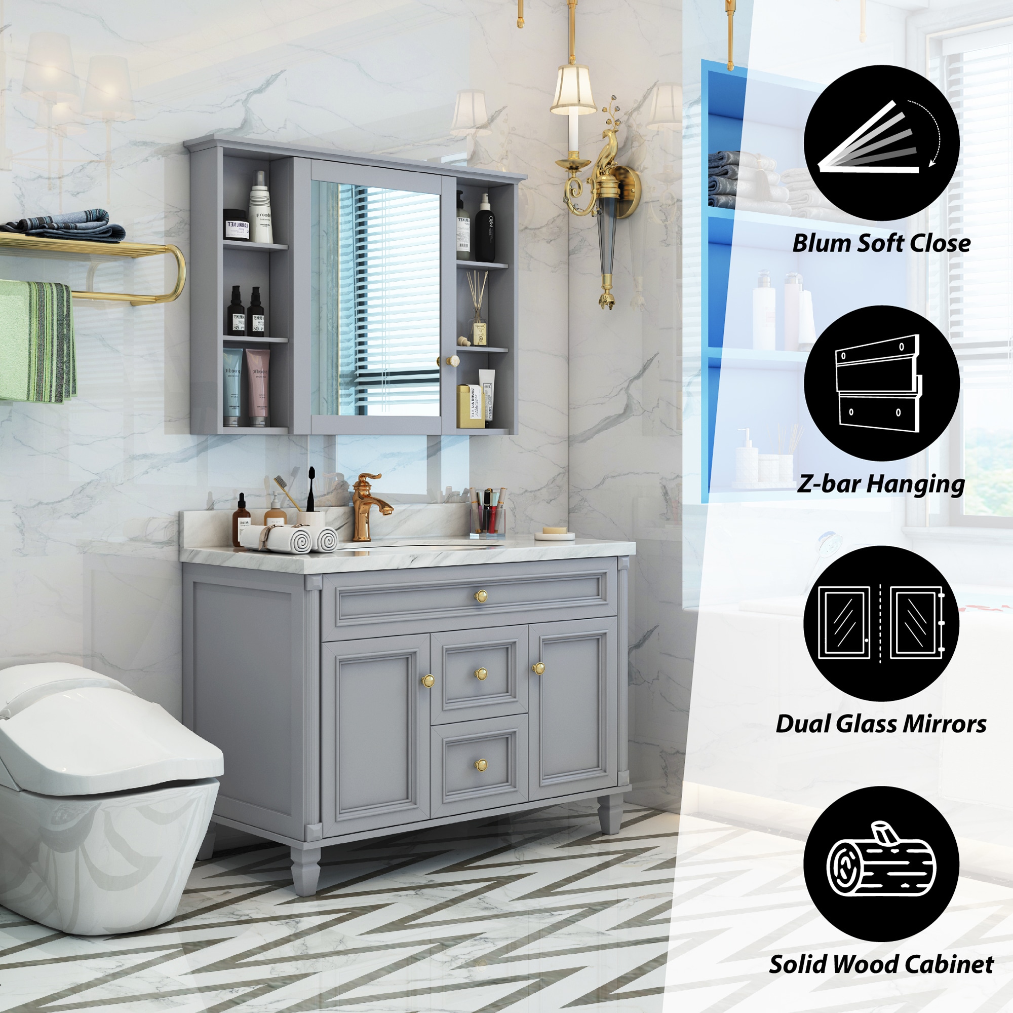 Forclover ALF-ME42GR Bathroom-Medicine-Cabinets - View #2