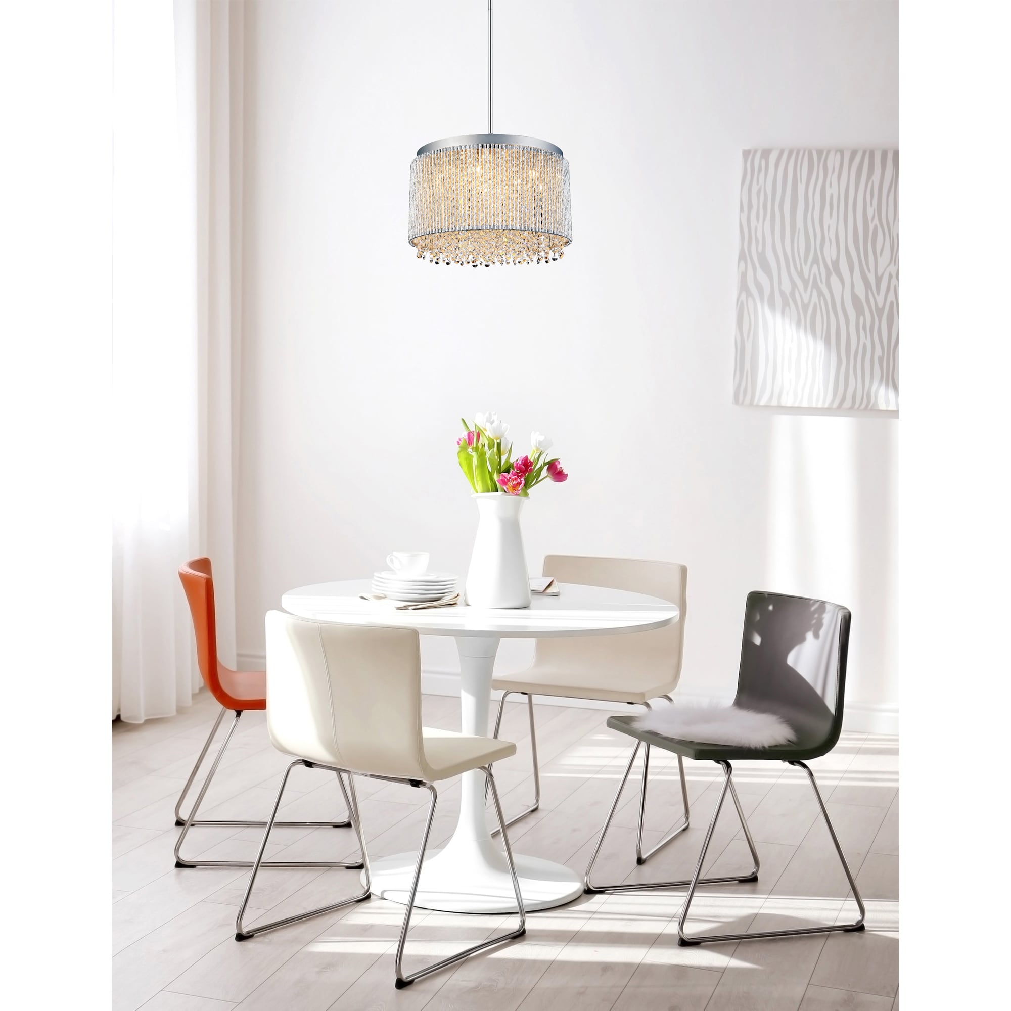Claire 24" Chrome Drum Shade Chandelier with Crystal Accents