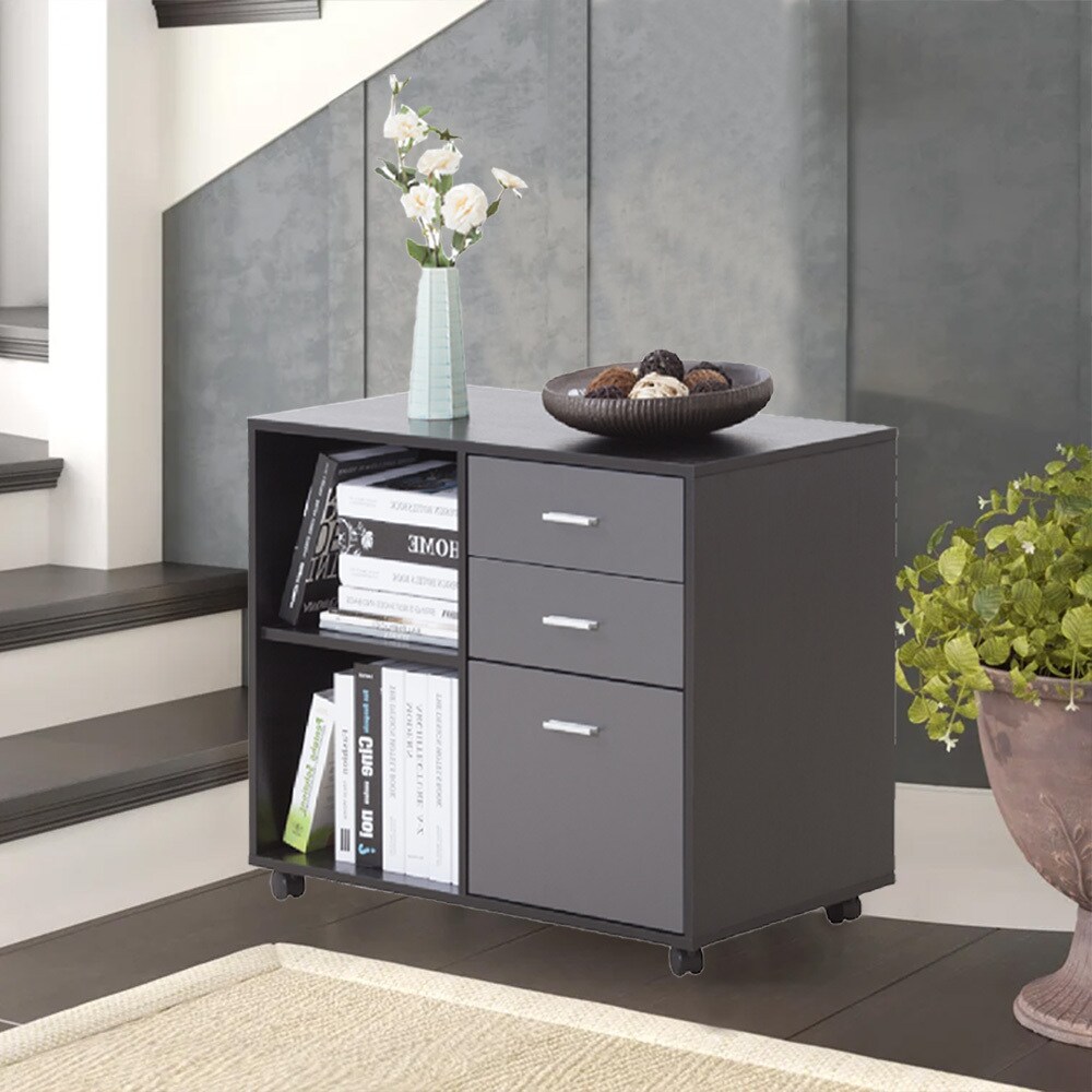 Kahomvis Contemporary Black Office 3 Drawers, 2 Shelves
