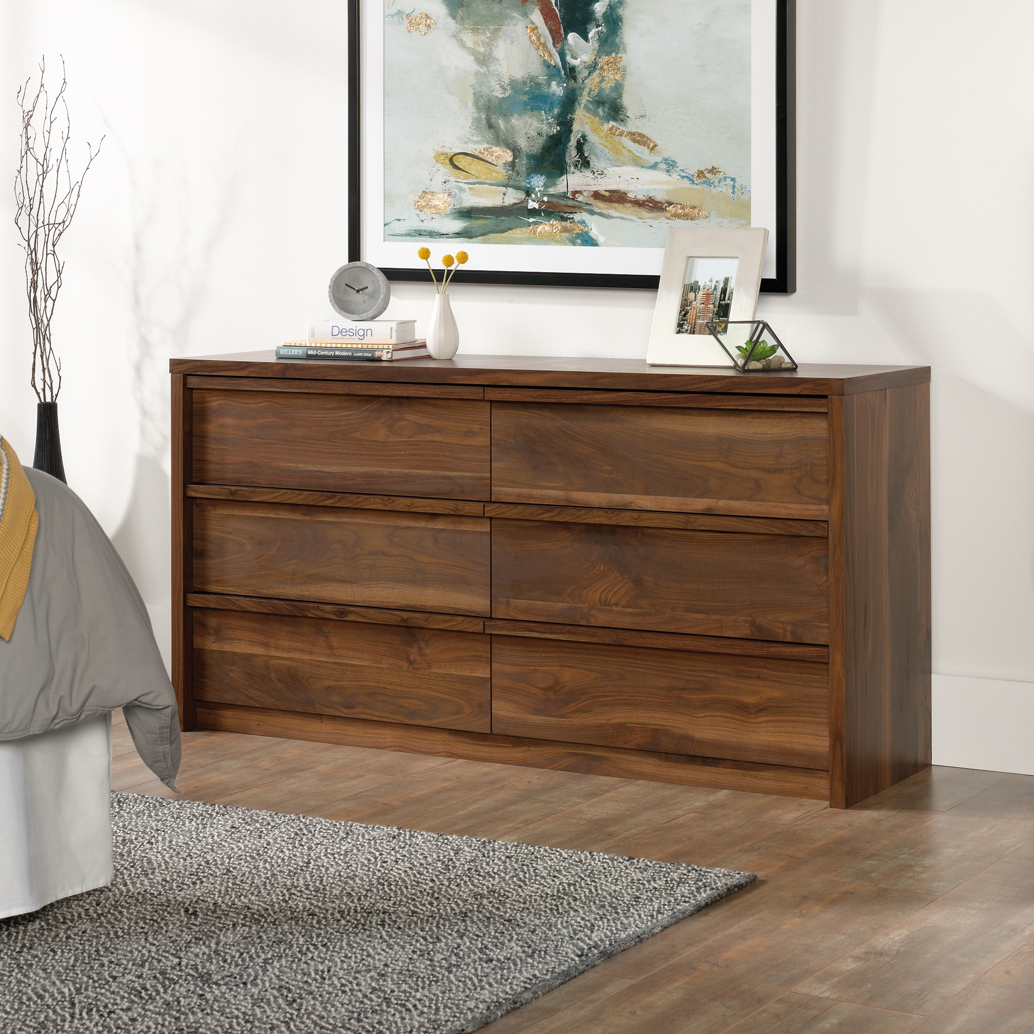 Sauder 420946 Harvey Park Grand Walnut 6 -Drawer Standard dresser