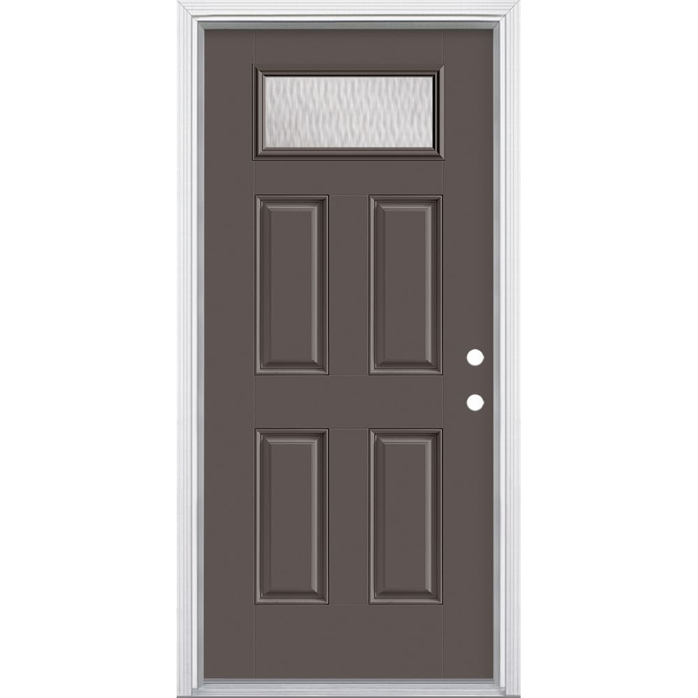 Masonite 628345 Double Water Textured Glass 36-in x 80-in x 4-9/16-in Fiberglass 1/4 lite Left-hand inswing Timber Gray Painted Prehung Front Door with Brickmould Insulating core