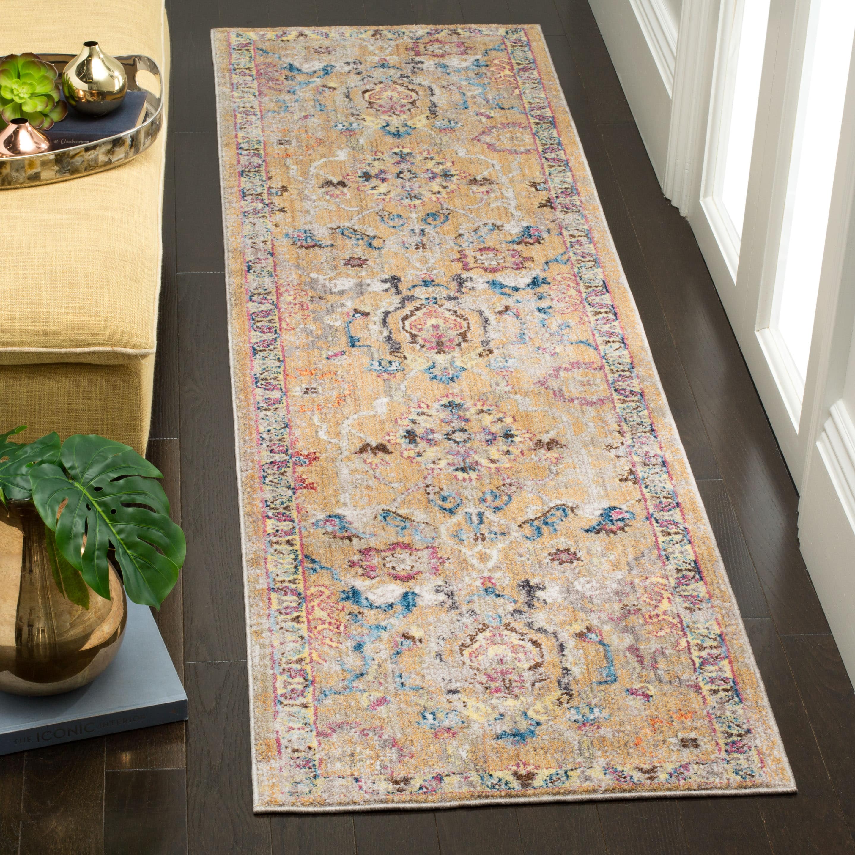 Safavieh BTL347C-28 Bristol Kashan 2 x 8 (ft) Loomed Polyester Camel/Blue Rectangular Indoor Geometric Vintage Runner rug