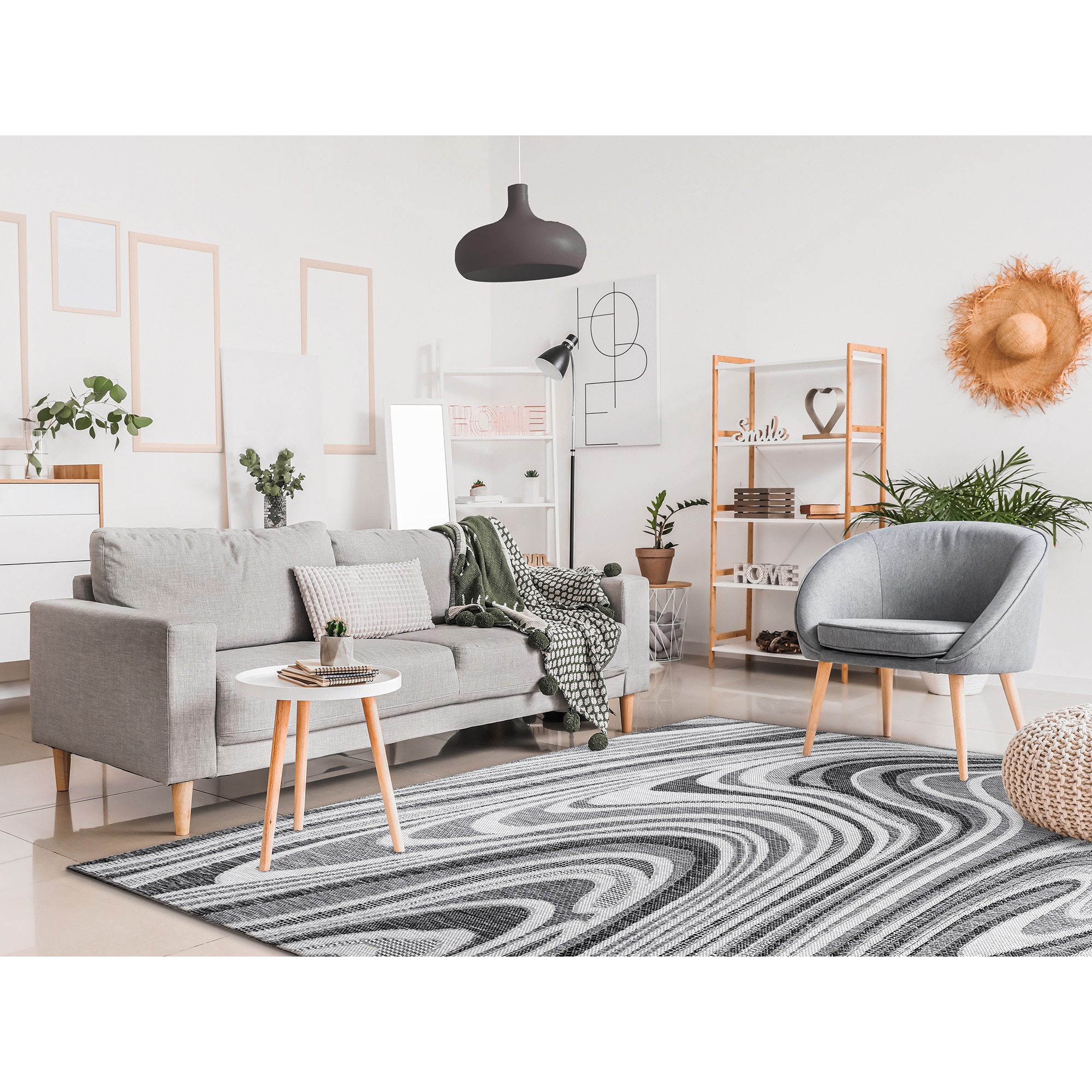 Liora Manne MAU45822247 Malibu 3 x 5 (ft) Loomed Polypropylene Charcoal Rectangular Indoor/Outdoor Abstract Coastal Area rug