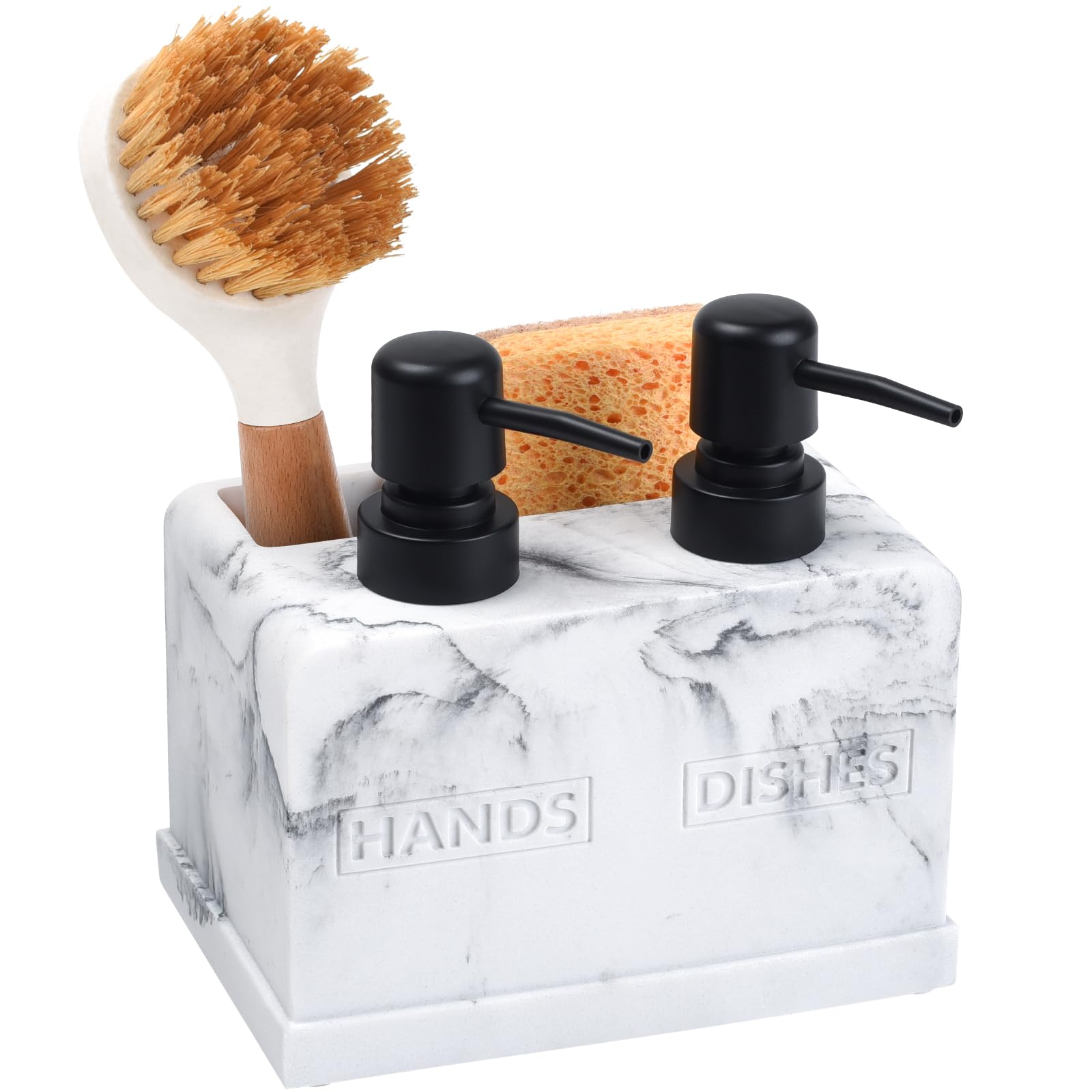 LILILIAN FMY Kitchen Soap Dispenser Set with Dual Pumps Sponge Holder and Brush Holder 4 in 1 Soap Dispenser for Kitchen Sink and Bathroom #LRO0820E646