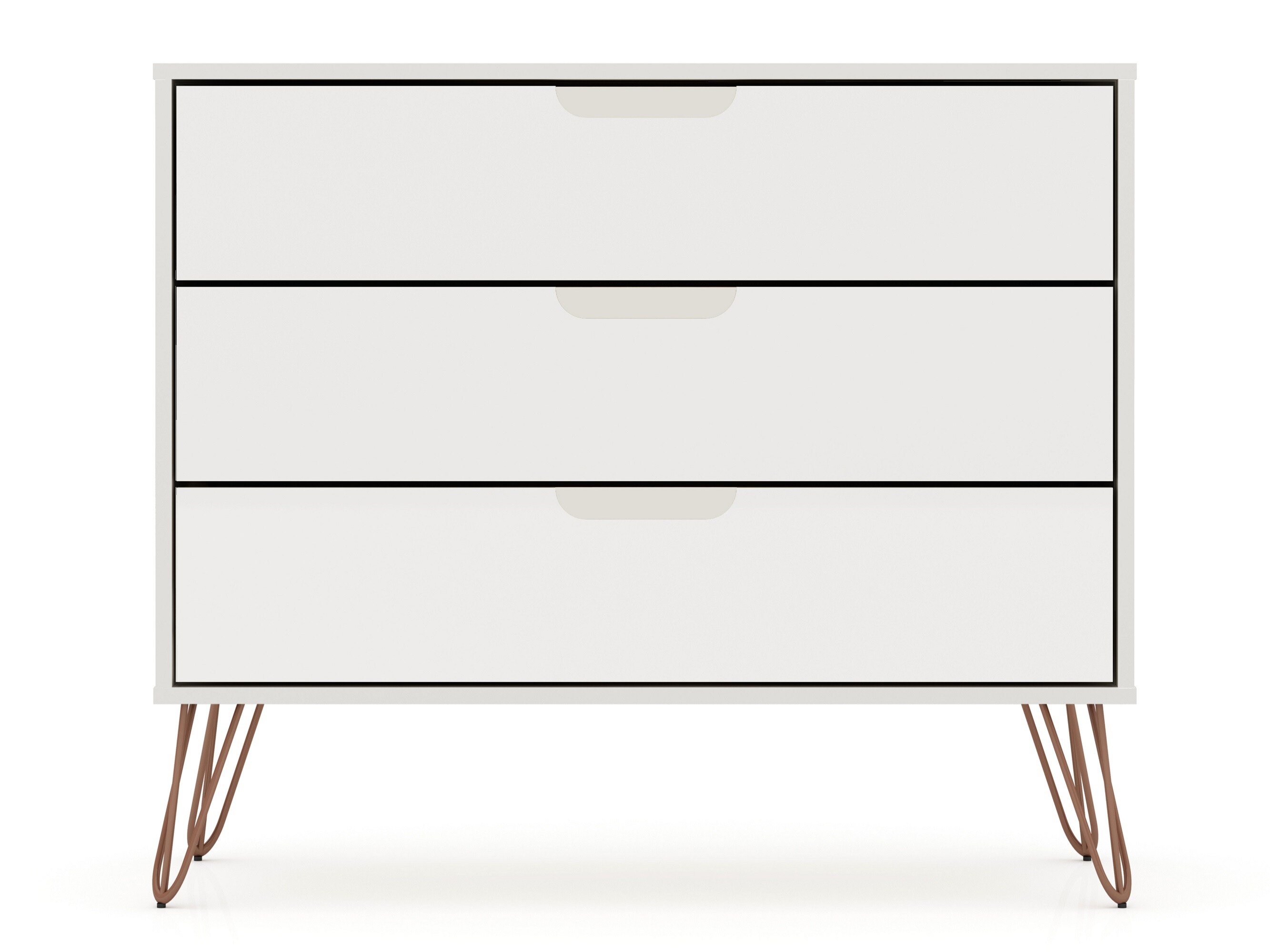 Set of 2 Off-White Mid-Century Modern 3-Drawer Dressers