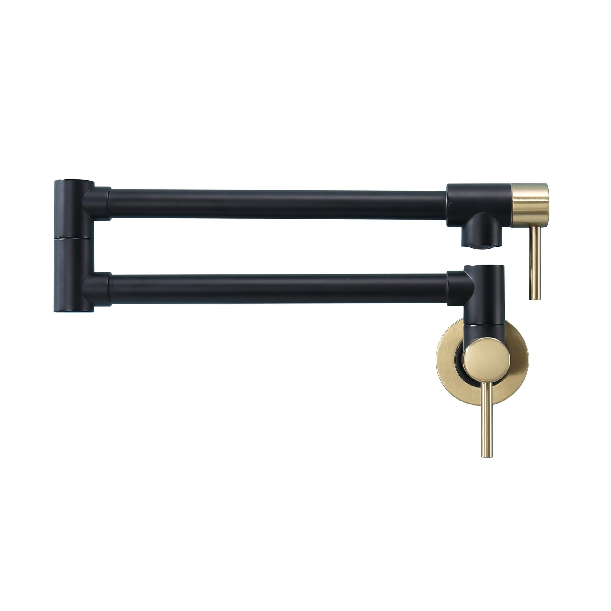 LILILIAN FMY  Wall Mount Pot Filler Faucet Black and Gold Brass Folding Kitchen Faucet with Double Joint Swing Arms and 360 Degree Rotation