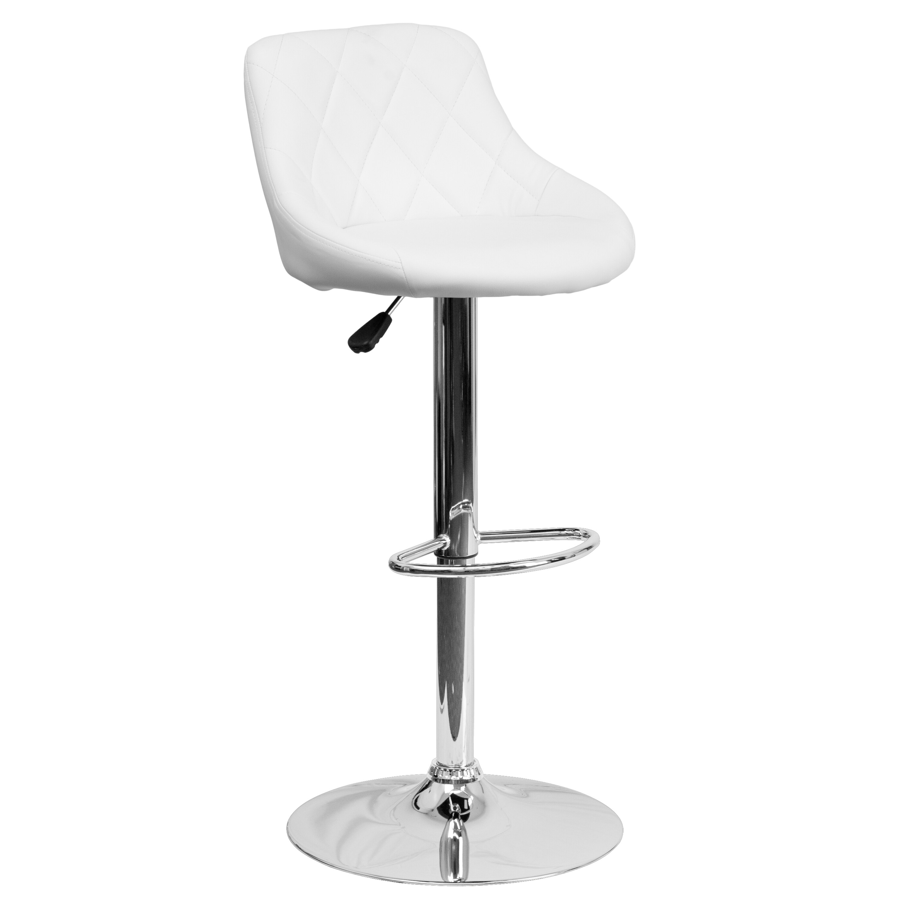 Flash Furniture 847254065719 White 23.0-Inches H Adjustable Height Short Round seat Upholstered Swivel Metal Bar Stool and Back