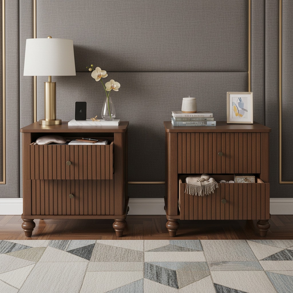 Christopher Knight Home - Modern Compact 23 in. H Wooden Nightstand Set with Vertical Slats Front...