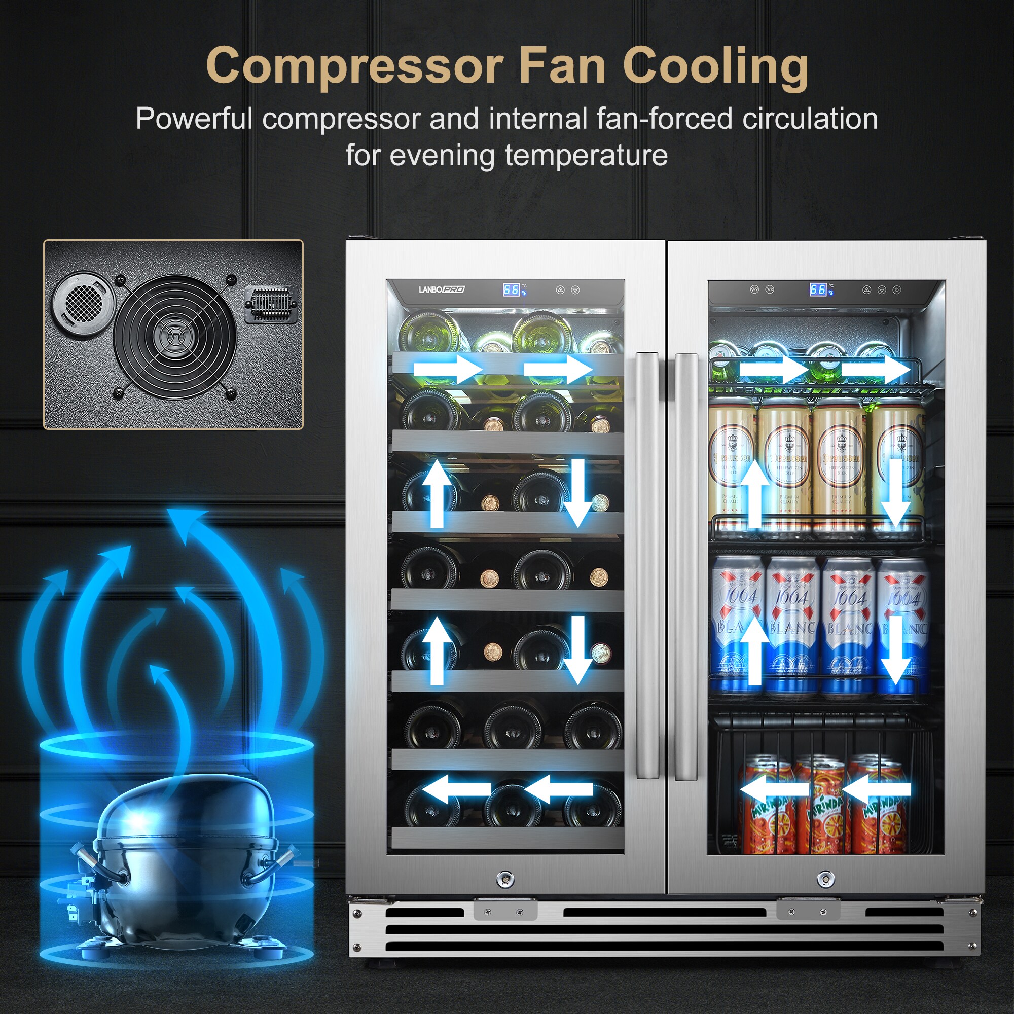 LANBOPRO 29.5-in W 31-Bottle Capacity Black, Stainless Steel Dual Zone  Cooling Built-In /freestanding Wine Cooler in the Wine Coolers department  at