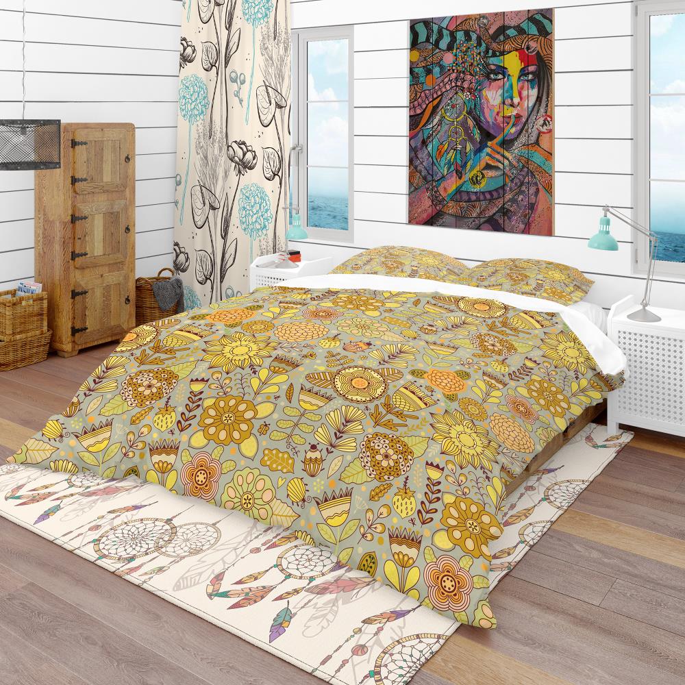 Designart BED18990-K 3-Piece Yellow and Gold King Duvet Cover Set