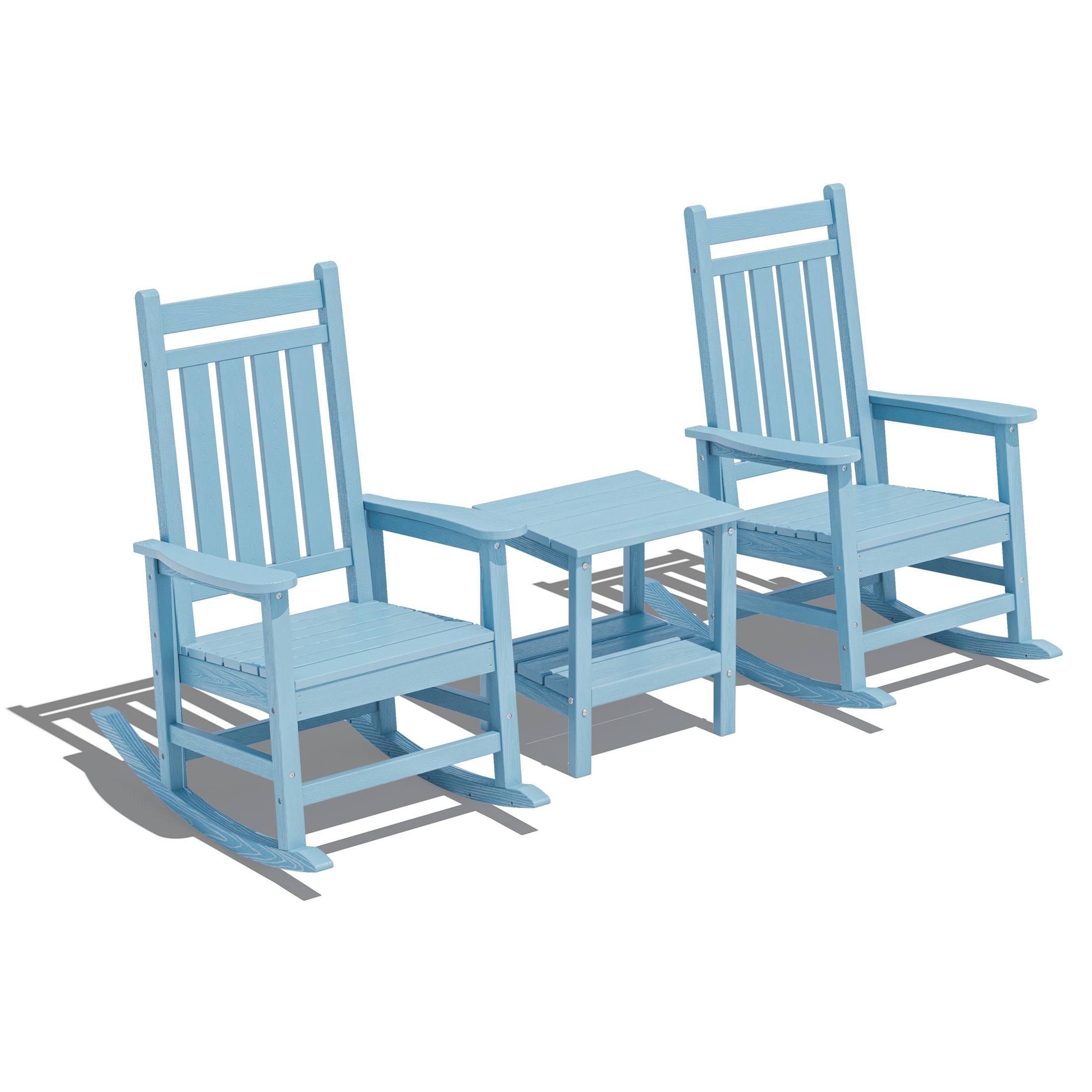 JEAREY GBYY3JT-LB HDPE High-back Patio Rocking Chair Set of 2 Light Blue HDPE Frame Rocking Chair with Slat Seat