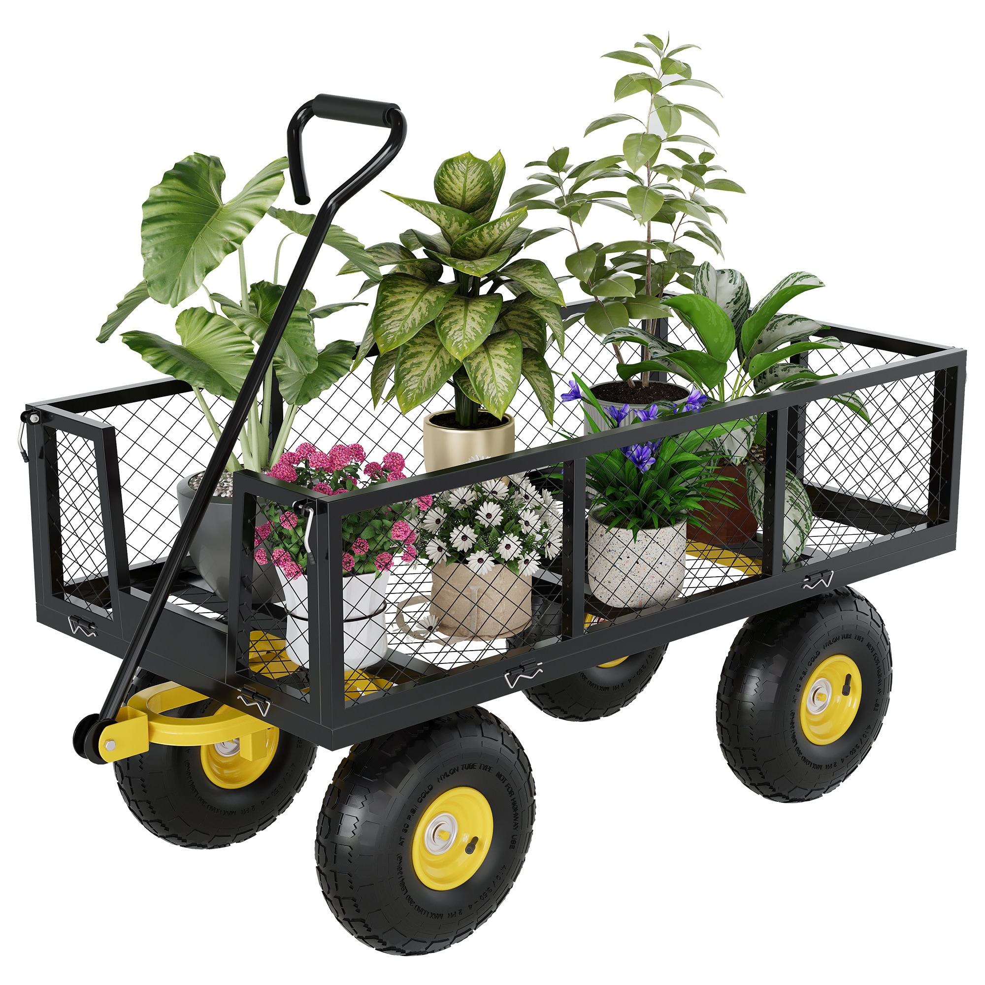Garvee 822200628620 500Lbs Heavy Duty Folding Garden Cart Mesh Steel Utility Wagon with Removable Sides