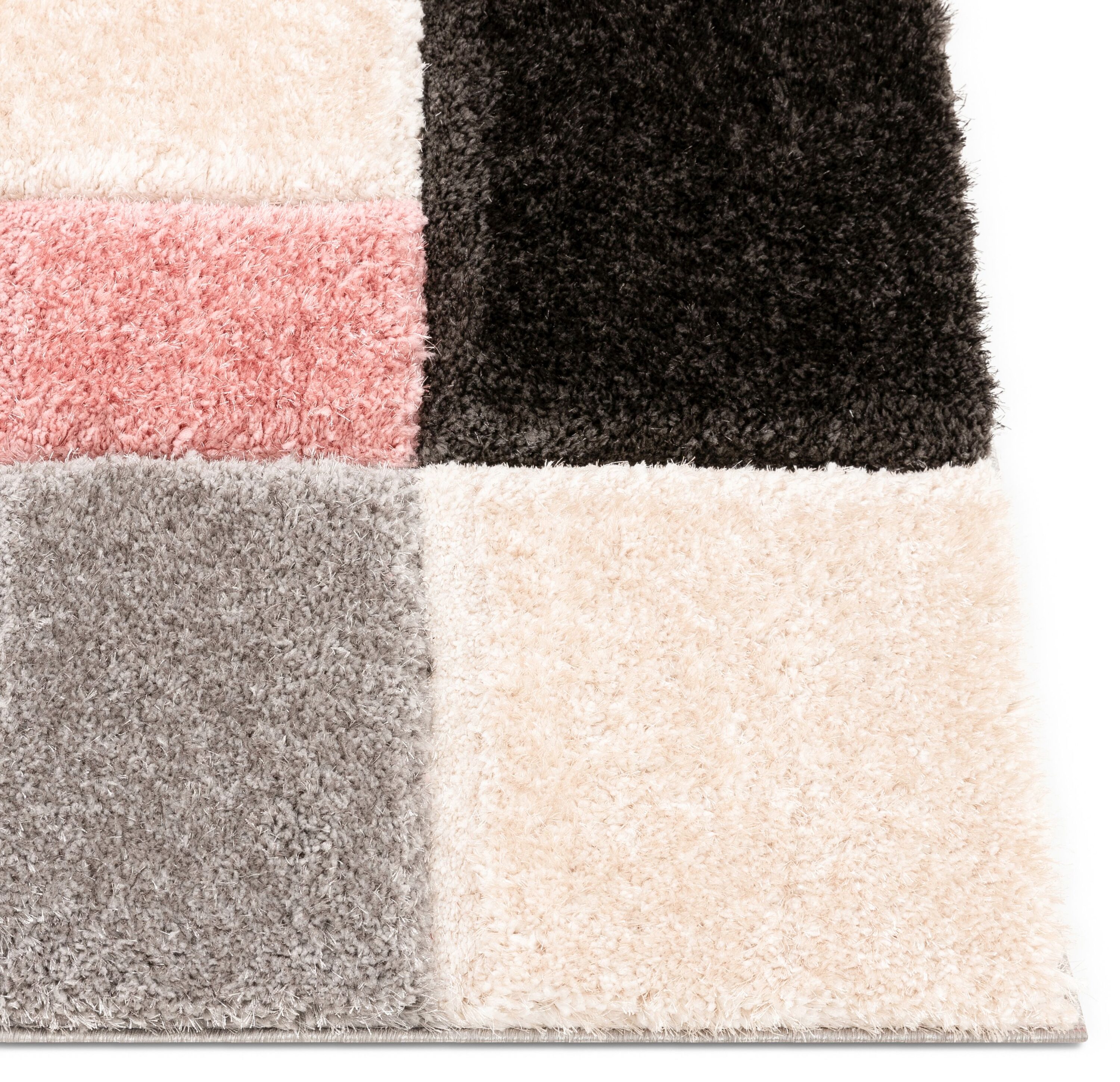 Blush and Gray Geometric Shag Area Rug 5' x 7'