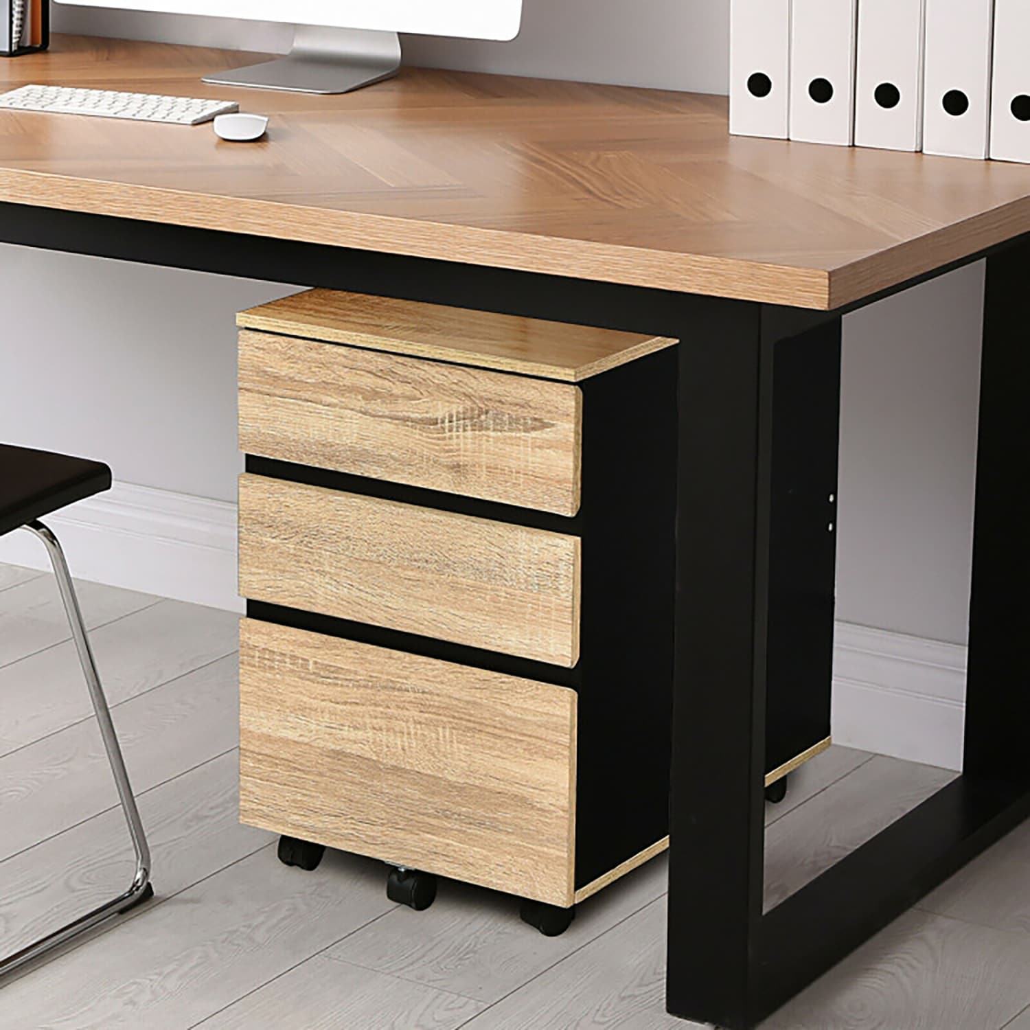 GZMR GZ-HW66713 Natural + Black 3 -Drawer 21.5-in File Cabinet