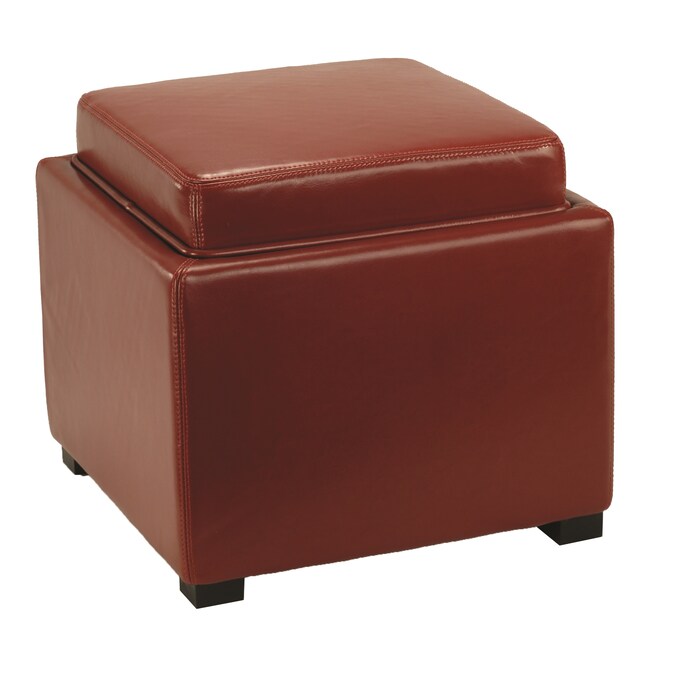 Casual Red Faux Leather Storage Ottoman, Red Leather Ottoman With Storage