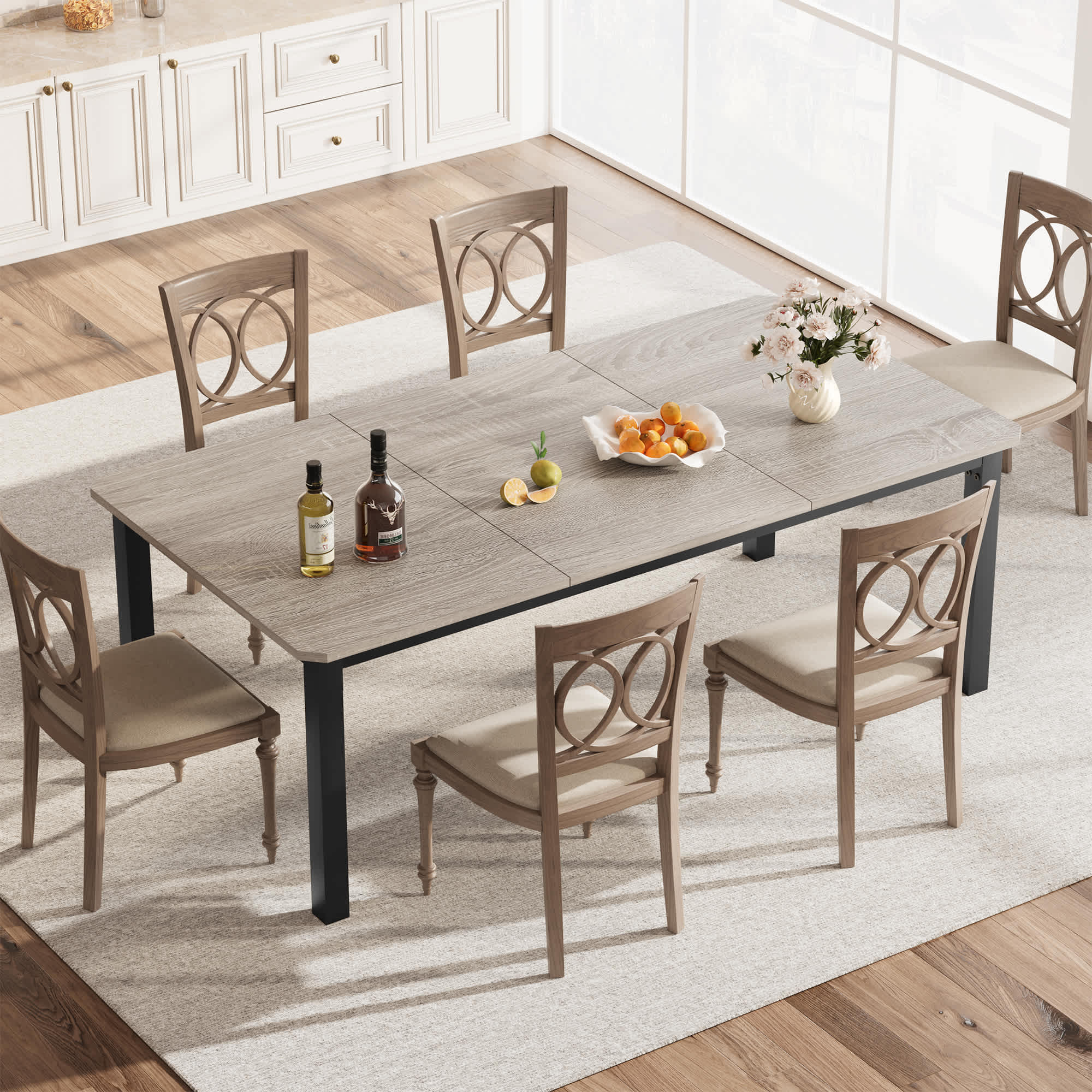 WhizMax PHO-120S1CE4-KLN 78.7 Inch Long Wooden Rectangular Counter Kitchen Dining Table for 6 with Sturdy Metal Frame and Gray Finish
