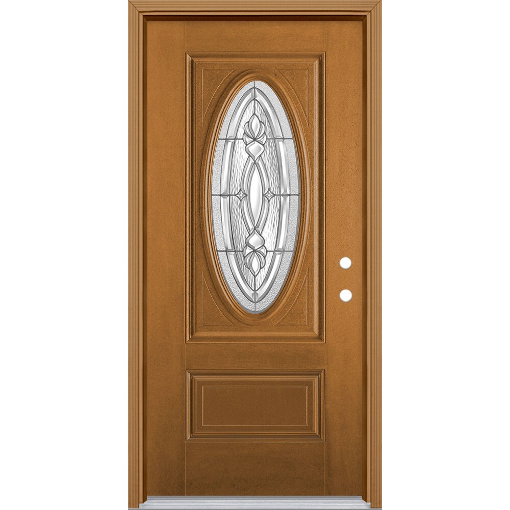 Masonite 3421689 Panama 36-in x 80-in x 4-9/16-in Fiberglass Oval lite Left-hand inswing Oakcrest Stained Prehung Front Door with Brickmould Insulating core