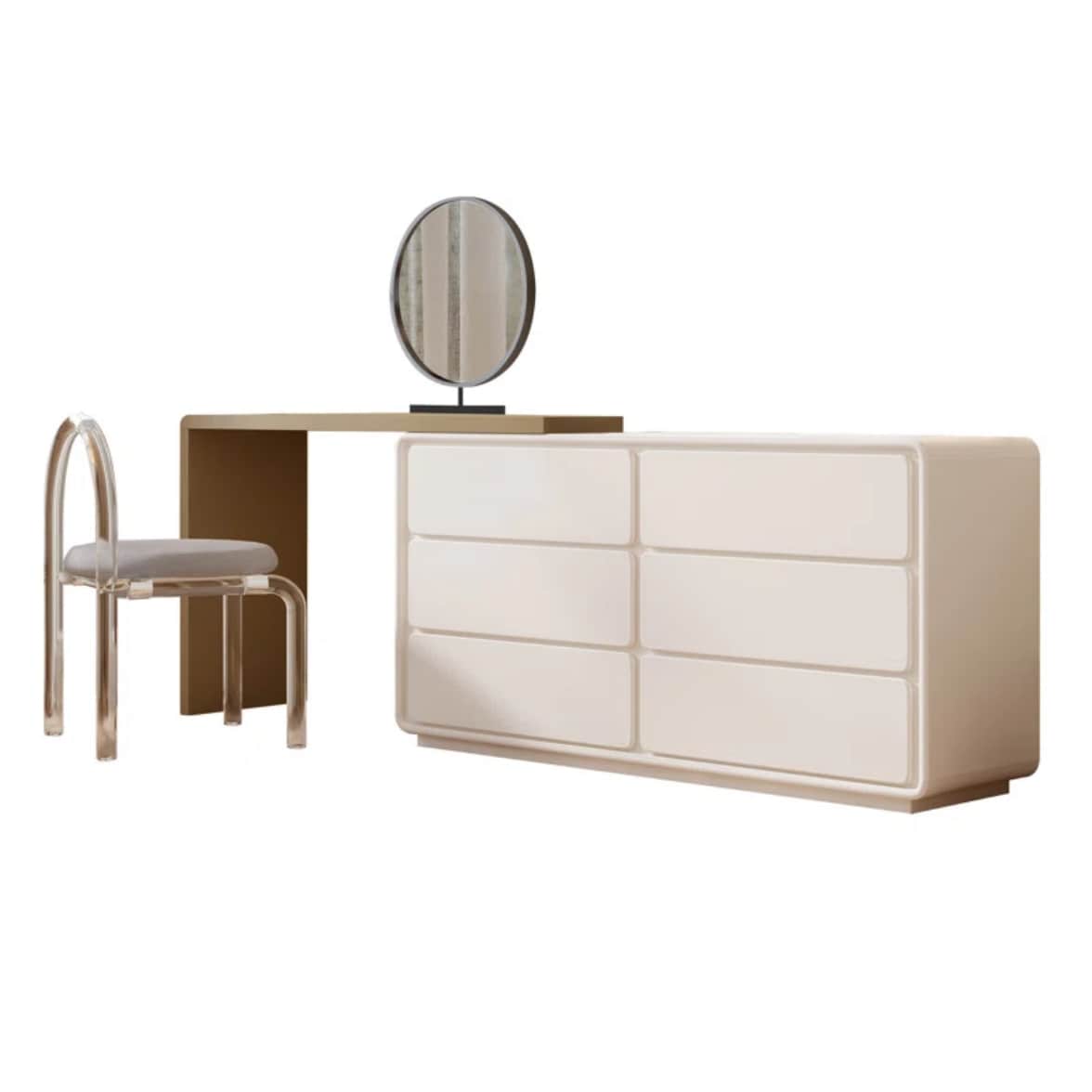Oizaye DB-ORX-MVSET-7302 Danzelle White Oak 6 -Drawer Combo dresser with Mirror