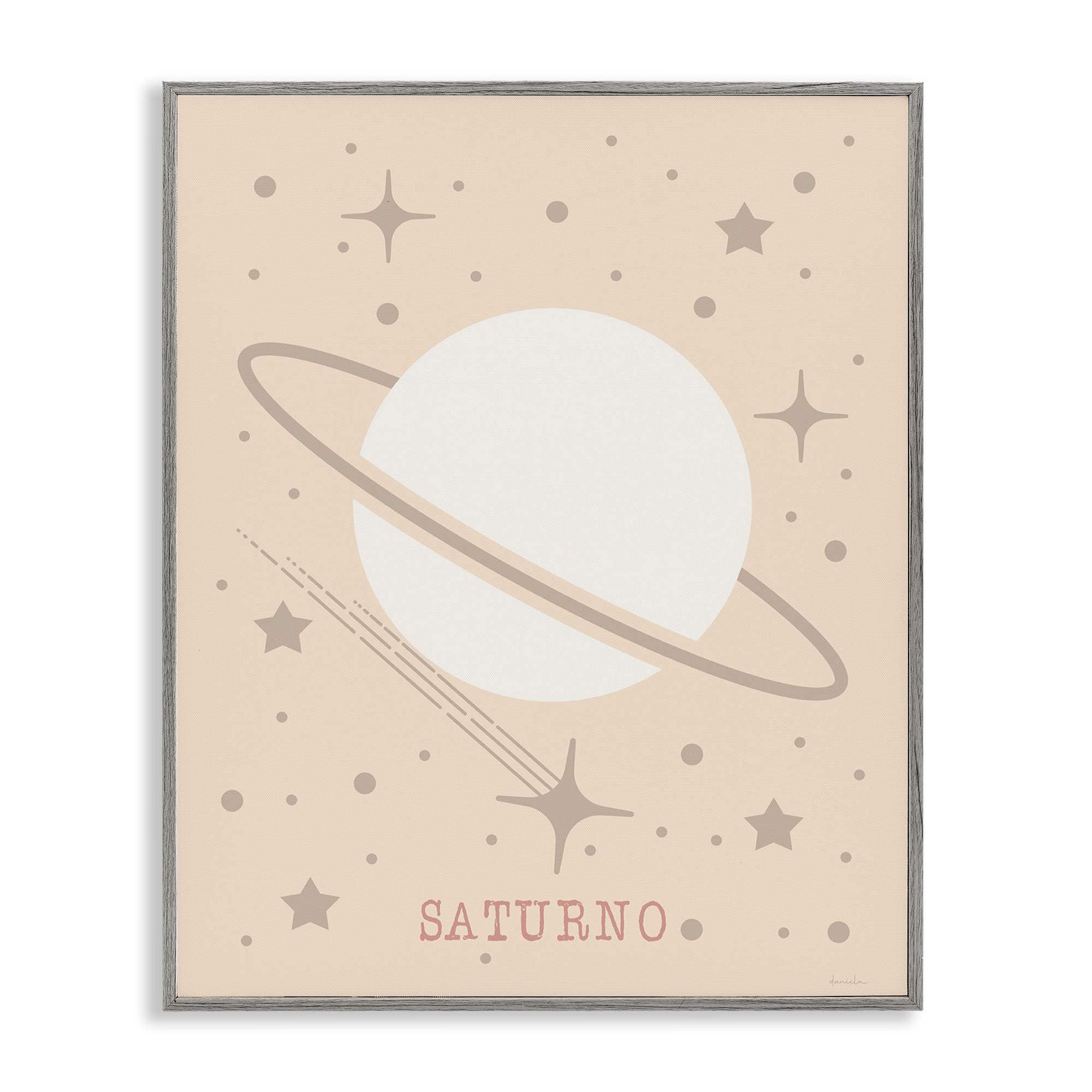 Stupell Industries BT-944-GFF-24X30 Minimal Saturn with Stars Gray Framed Giclee Art By Daniela Santiago 24 x 30
