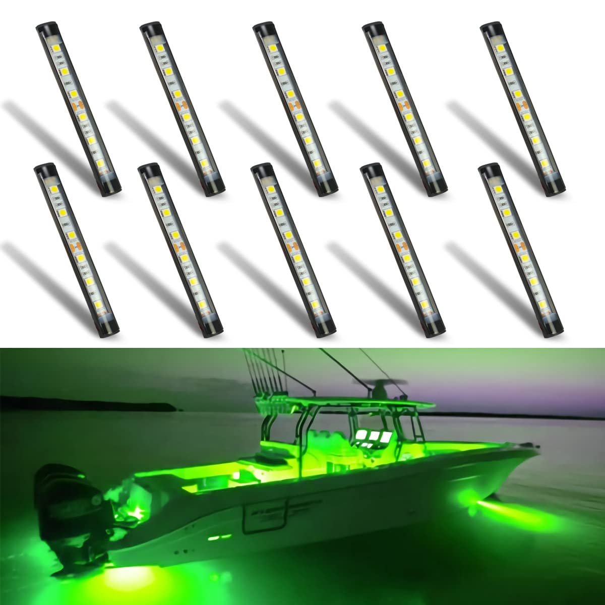 Oyezvary  Marine Led Night Fishing Lights Green No Drilling Install Boat Deck Courtesy Lights durable home and garden accessory designed for