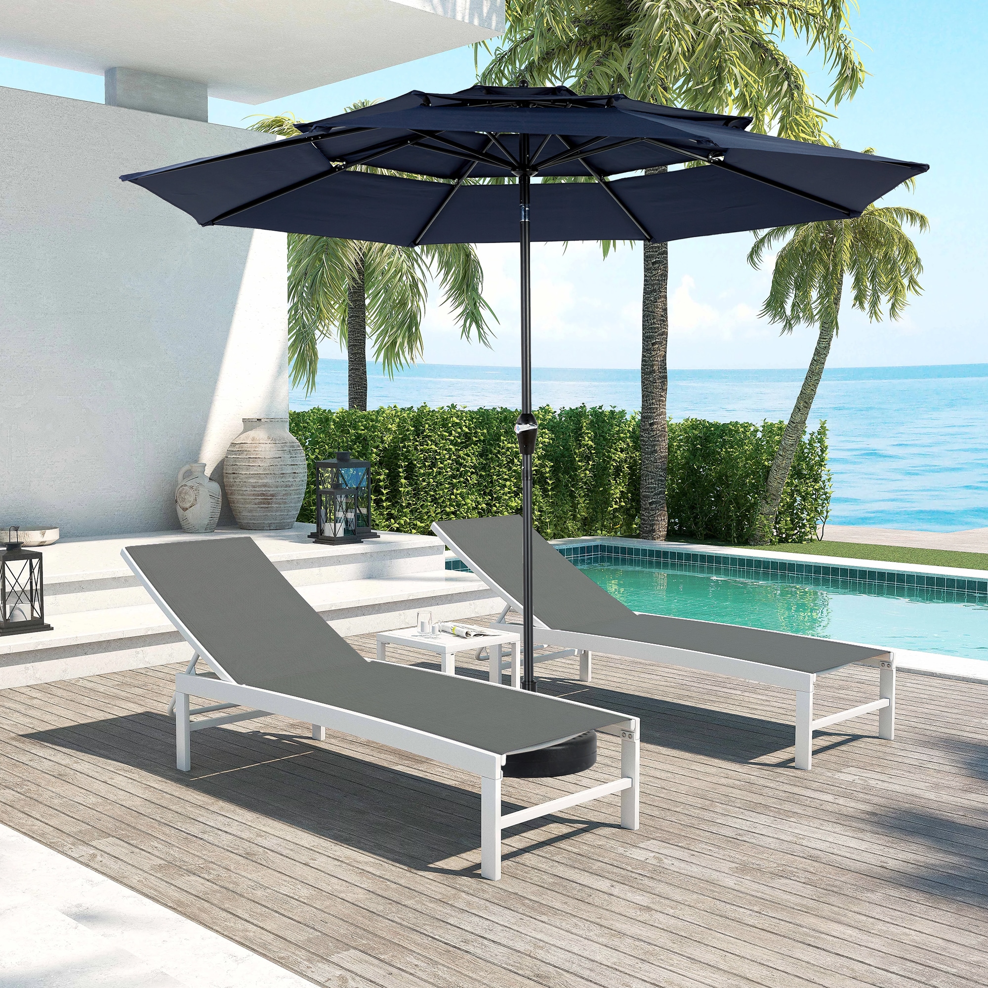 Fun Orange FUNHWCP91 10-ft Steel Blue Auto-tilt Market Patio Umbrella