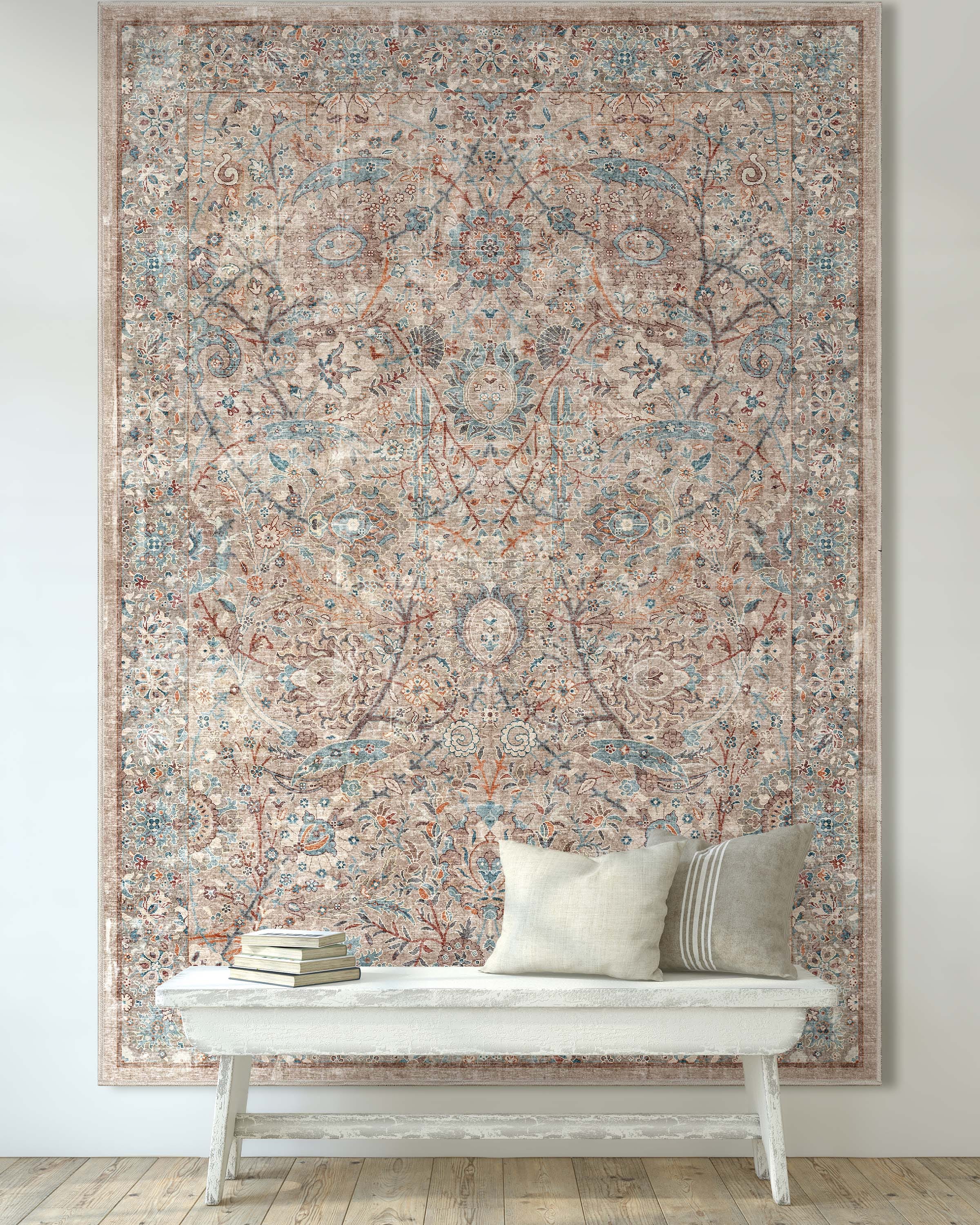 Emilia Vintage Persian Ivory 6' x 9' Washable Chenille Rug