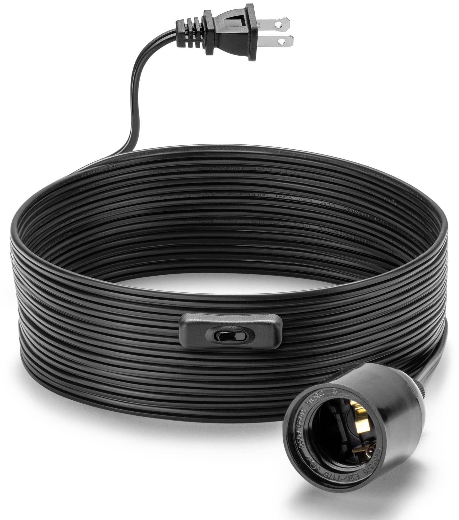 Aoibox  15 ft Plug In Pendant Light Cord with E26 Socket On Off Switch Polarized Plug and Hooks for DIY